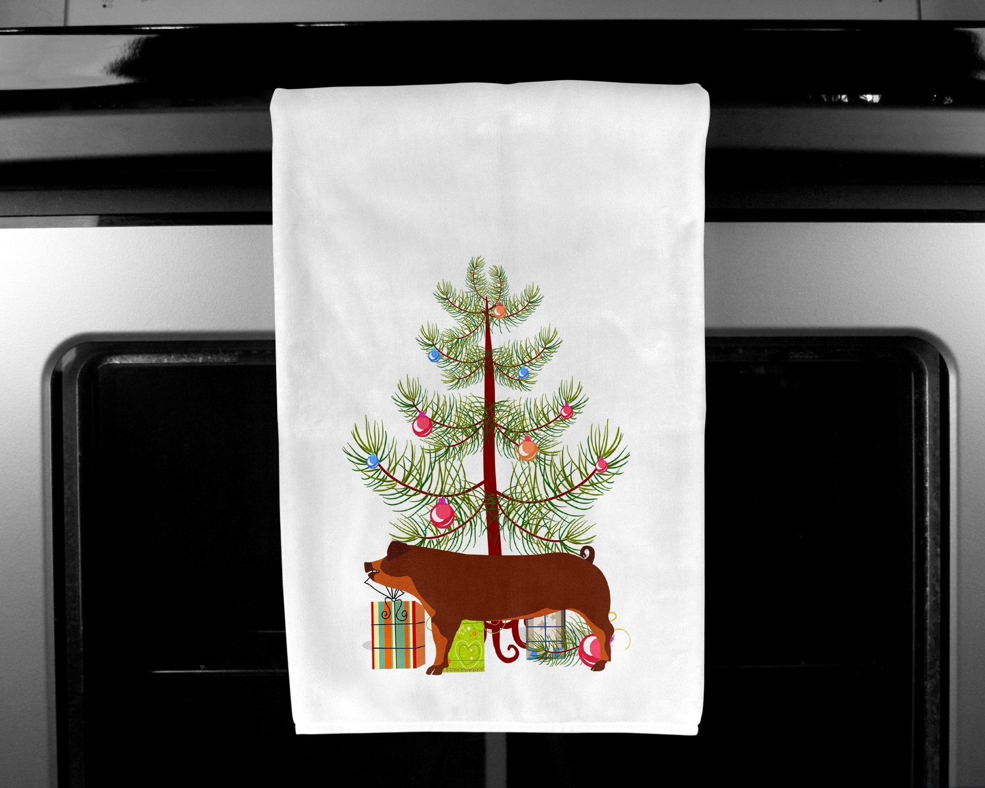 Duroc Pig Christmas Kitchen Towel Set of 2 White Dish Towels Decorative Bathroom Hand towel for Hand, Face, Hair, Yoga, Tea, Dishcloth, 19 X 28", White