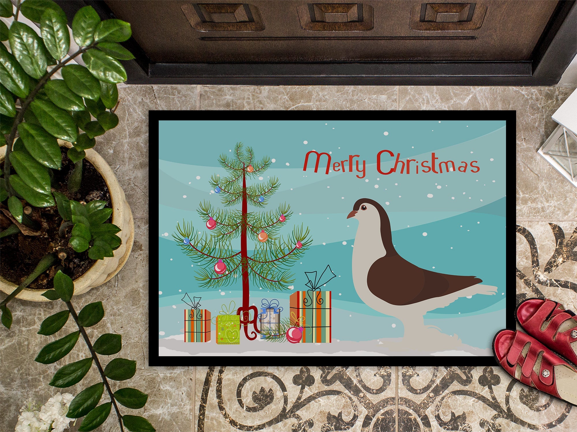Large Pigeon Christmas Doormat Indoor Outdoor 24H X 36W Front Door Mat Rugs for Entryway, Non Slip Washable Low Pile,