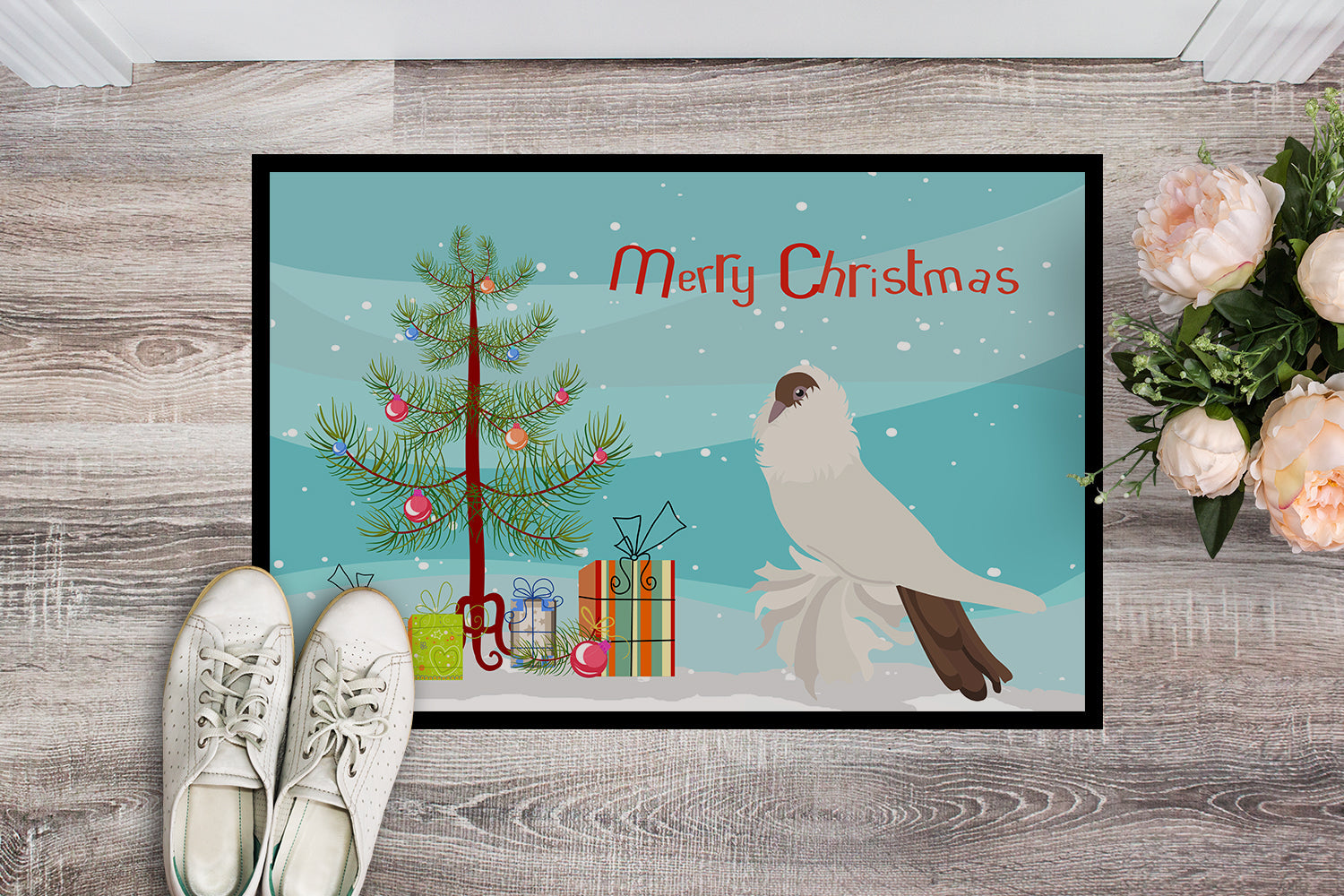 German Helmet Pigeon Christmas Doormat Indoor Outdoor 18H X 27W Front Door Mat Rugs for Entryway, Non Slip Washable
