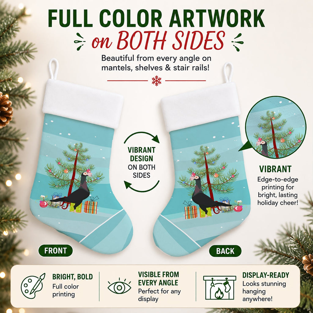 English Carrier Pigeon Christmas Holiday Stocking Double-Sided Print, Polyester Suede,11x18, Made in USA