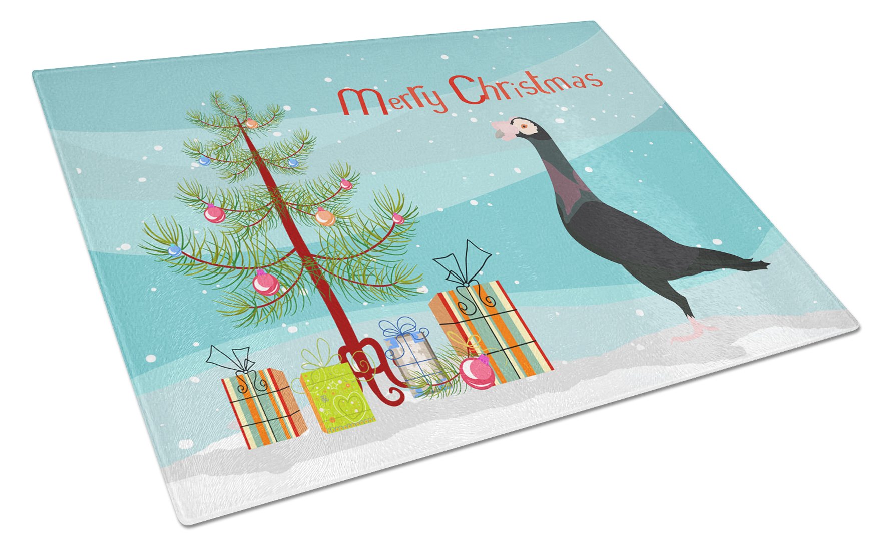 English Carrier Pigeon Christmas Cutting Board Tempered Glass Kitchen Cutting Surface, Heat Resistant Chopping, Non-Slip Feet, Food Prep & Serving