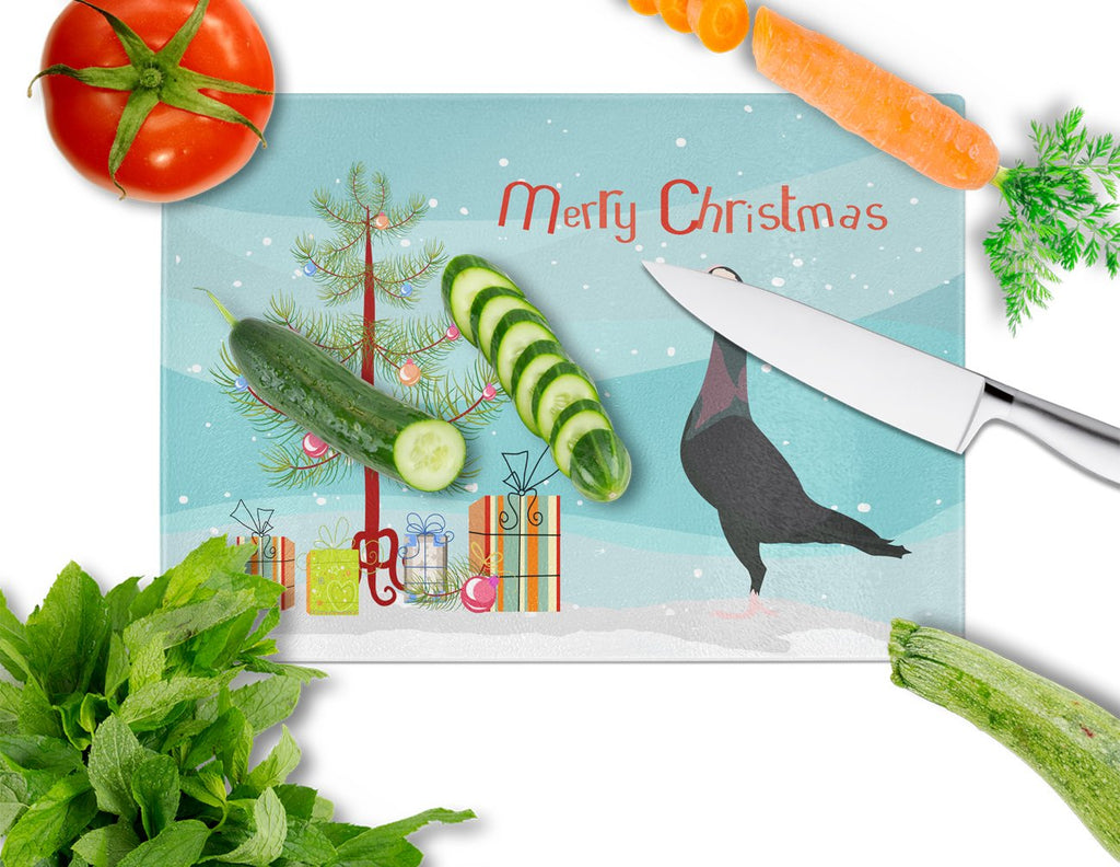 English Carrier Pigeon Christmas Cutting Board Tempered Glass Kitchen Cutting Surface, Heat Resistant Chopping, Non-Slip Feet, Food Prep & Serving