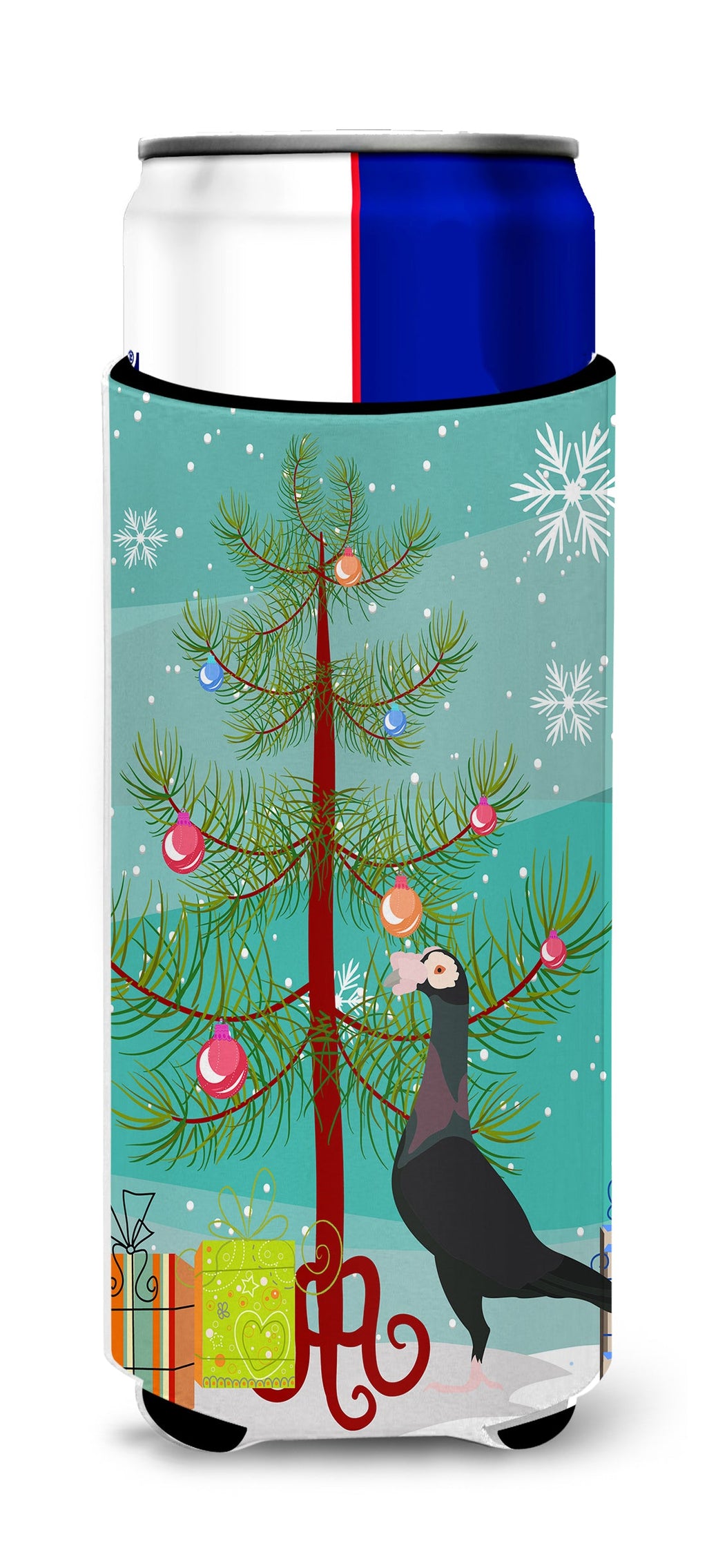 English Carrier Pigeon Christmas Slim Can Hugger , Insulated Foam Hugger for 12 oz Slim Cans, Beer Bottles & Water Bottles, Printed in USA