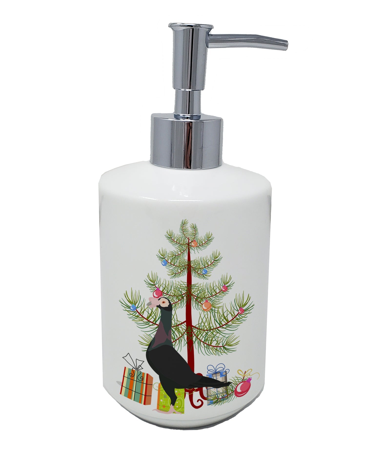 English Carrier Pigeon Christmas Ceramic Soap Dispenser , Empty Refillable Hand Soap Pump Bottle for Bathroom Kitchen