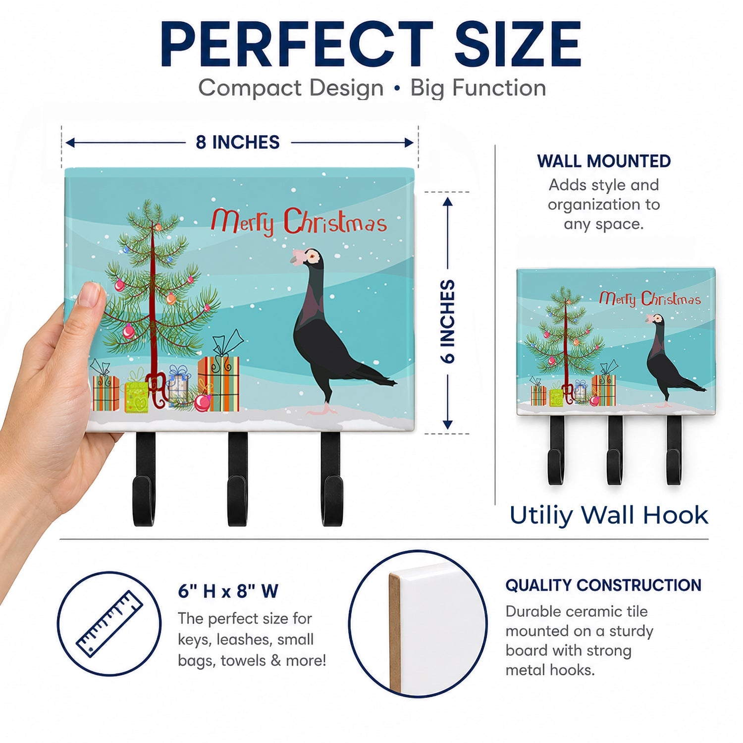 English Carrier Pigeon Christmas Leash or Key Holder Wall Hooks, Coat Rack Wall Mount, for Hanging Keys, Towels, Aprons, Leashes