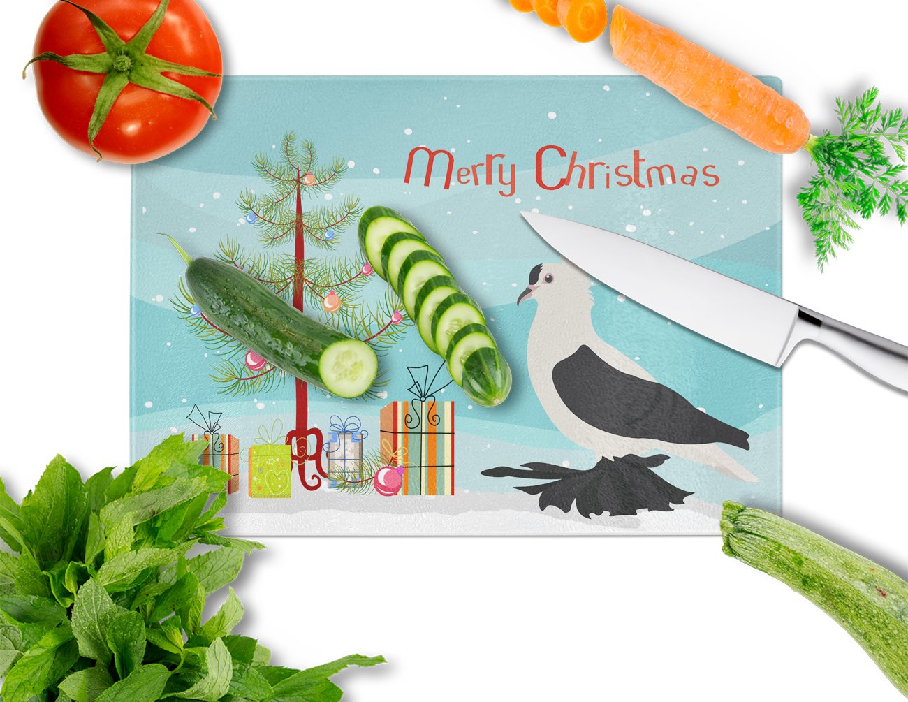 Saxon Fairy Swallow Pigeon Christmas Cutting Board Tempered Glass Kitchen Cutting Surface, Heat Resistant Chopping, Non-Slip Feet, Food Prep & Serving