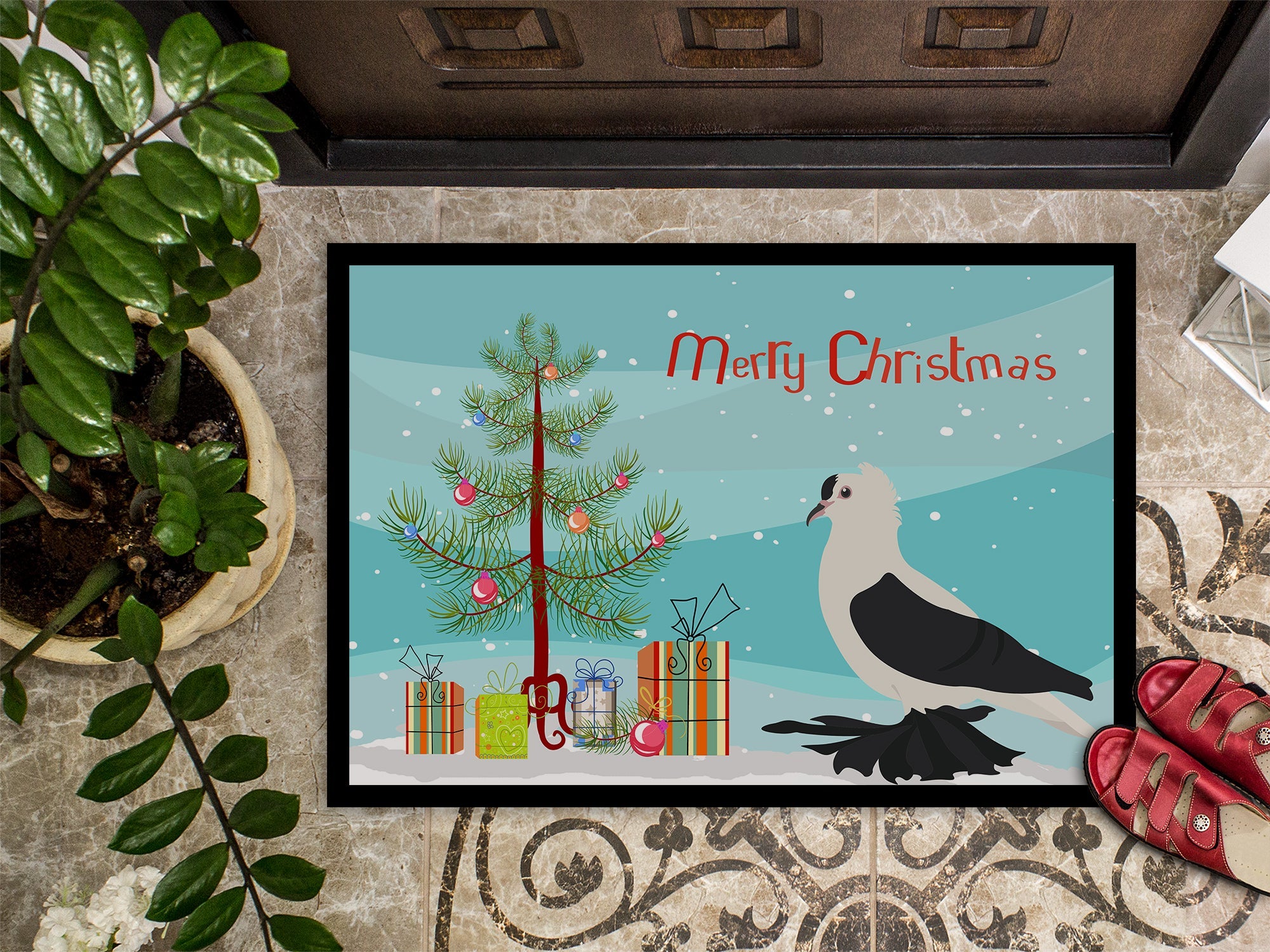 Saxon Fairy Swallow Pigeon Christmas Doormat Indoor Outdoor 18H X 27W Front Door Mat Rugs for Entryway, Non Slip Washable