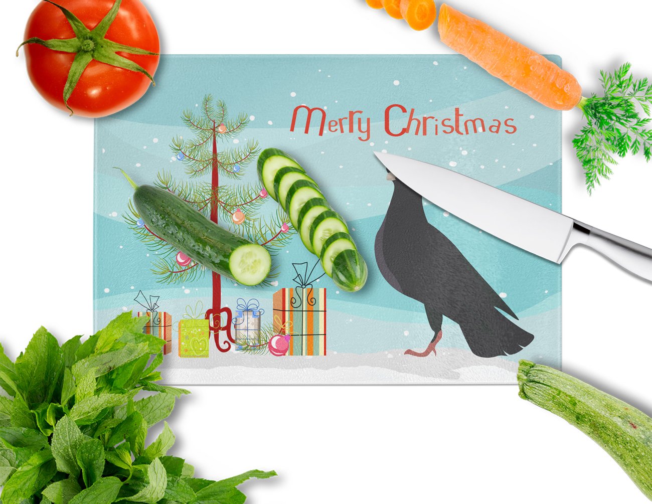 Budapest Highflyer Pigeon Christmas Cutting Board Tempered Glass Kitchen Cutting Surface, Heat Resistant Chopping, Non-Slip Feet, Food Prep & Serving