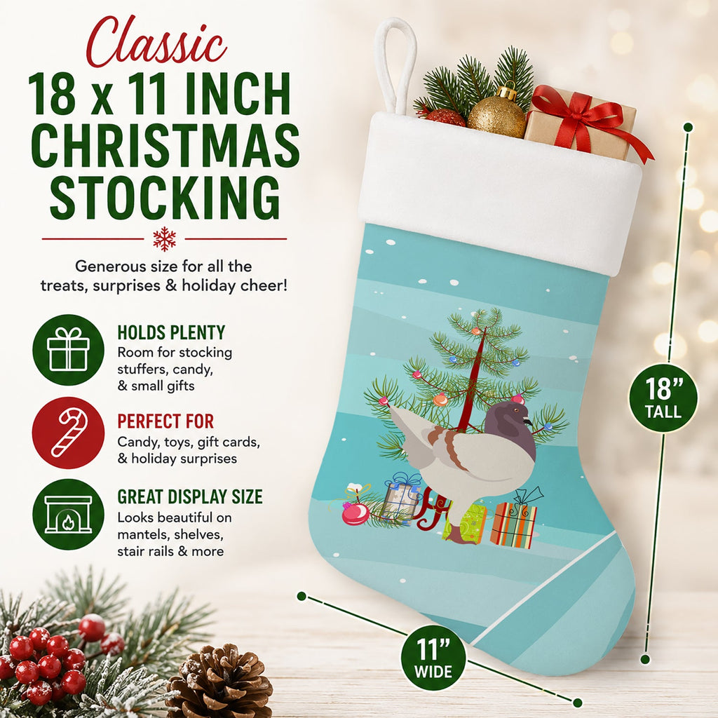German Modena Pigeon Christmas Holiday Stocking Double-Sided Print, Polyester Suede,11x18, Made in USA