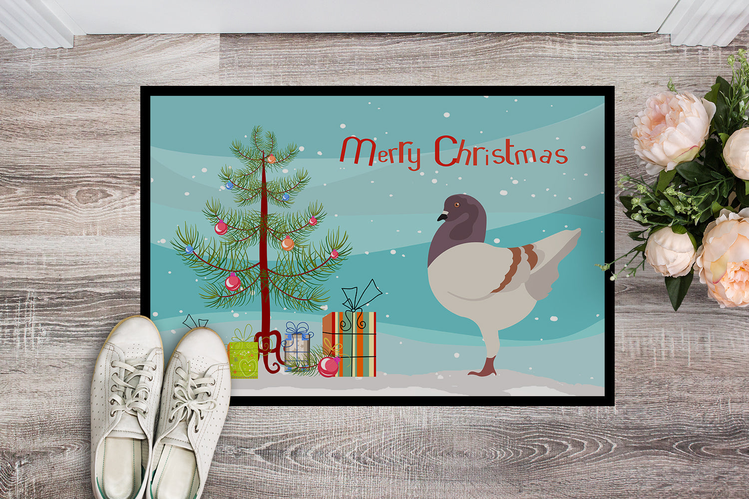 German Modena Pigeon Christmas Doormat Indoor Outdoor 18H X 27W Front Door Mat Rugs for Entryway, Non Slip Washable