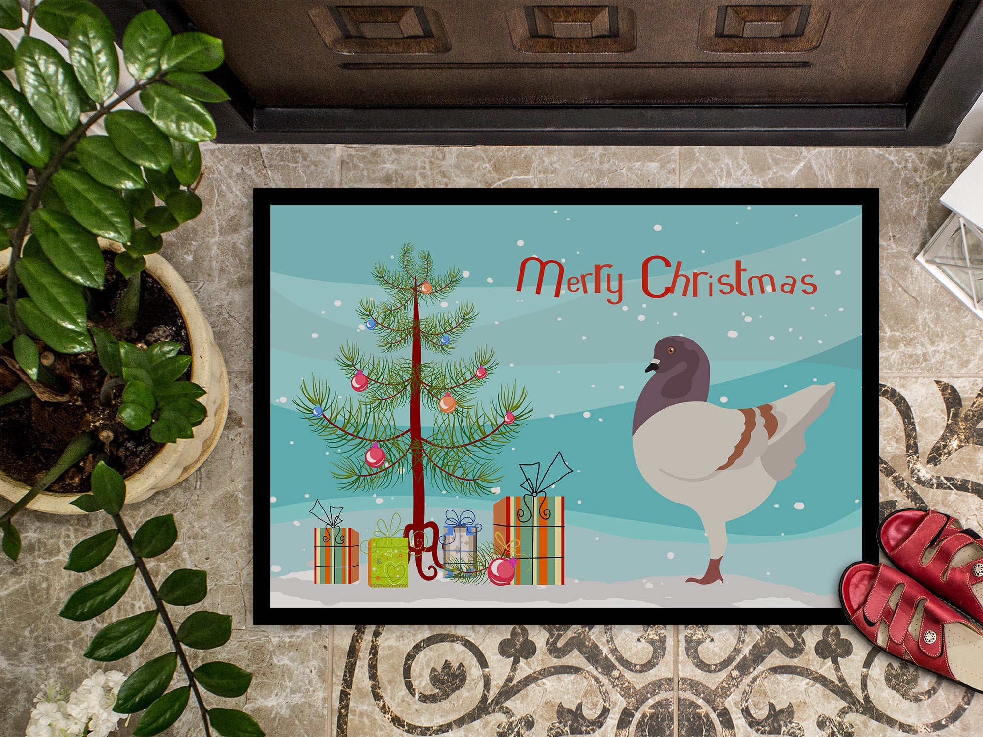 German Modena Pigeon Christmas Doormat Indoor Outdoor 18H X 27W Front Door Mat Rugs for Entryway, Non Slip Washable