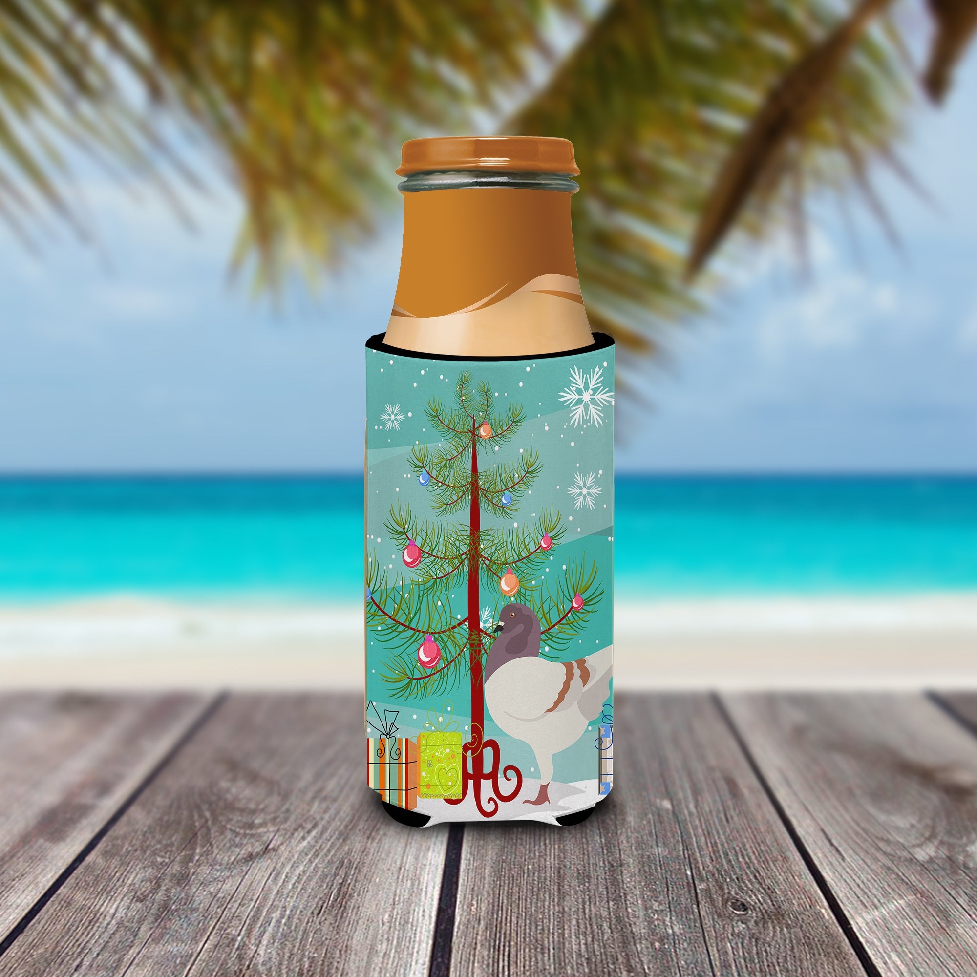 German Modena Pigeon Christmas Slim Can Hugger , Insulated Foam Hugger for 12 oz Slim Cans, Beer Bottles & Water Bottles, Printed in USA