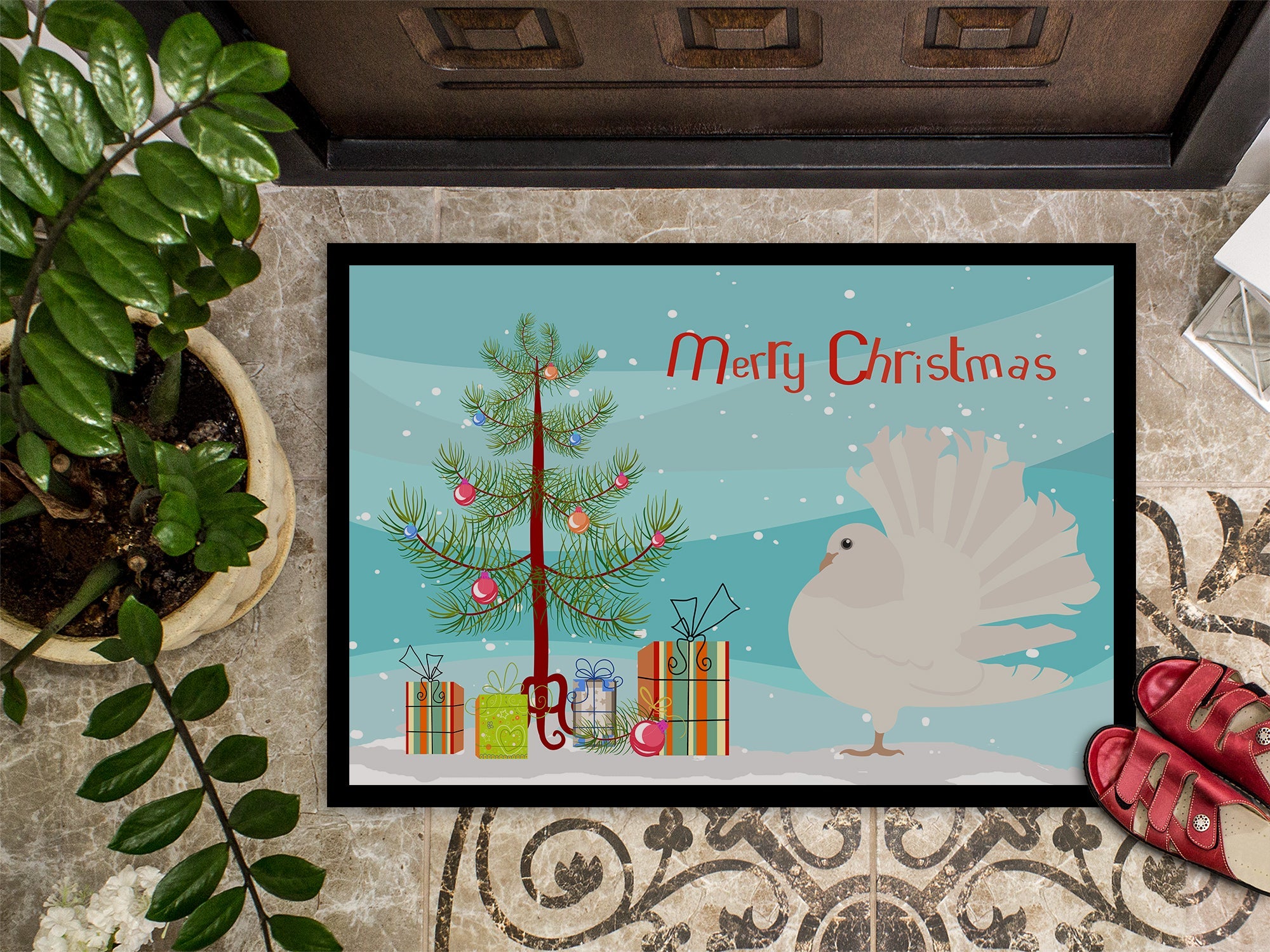 Silver Fantail Pigeon Christmas Doormat Indoor Outdoor 24H X 36W Front Door Mat Rugs for Entryway, Non Slip Washable Low Pile,