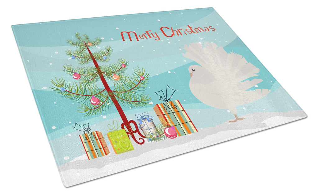 Silver Fantail Pigeon Christmas Cutting Board Tempered Glass Kitchen Cutting Surface, Heat Resistant Chopping, Non-Slip Feet, Food Prep & Serving
