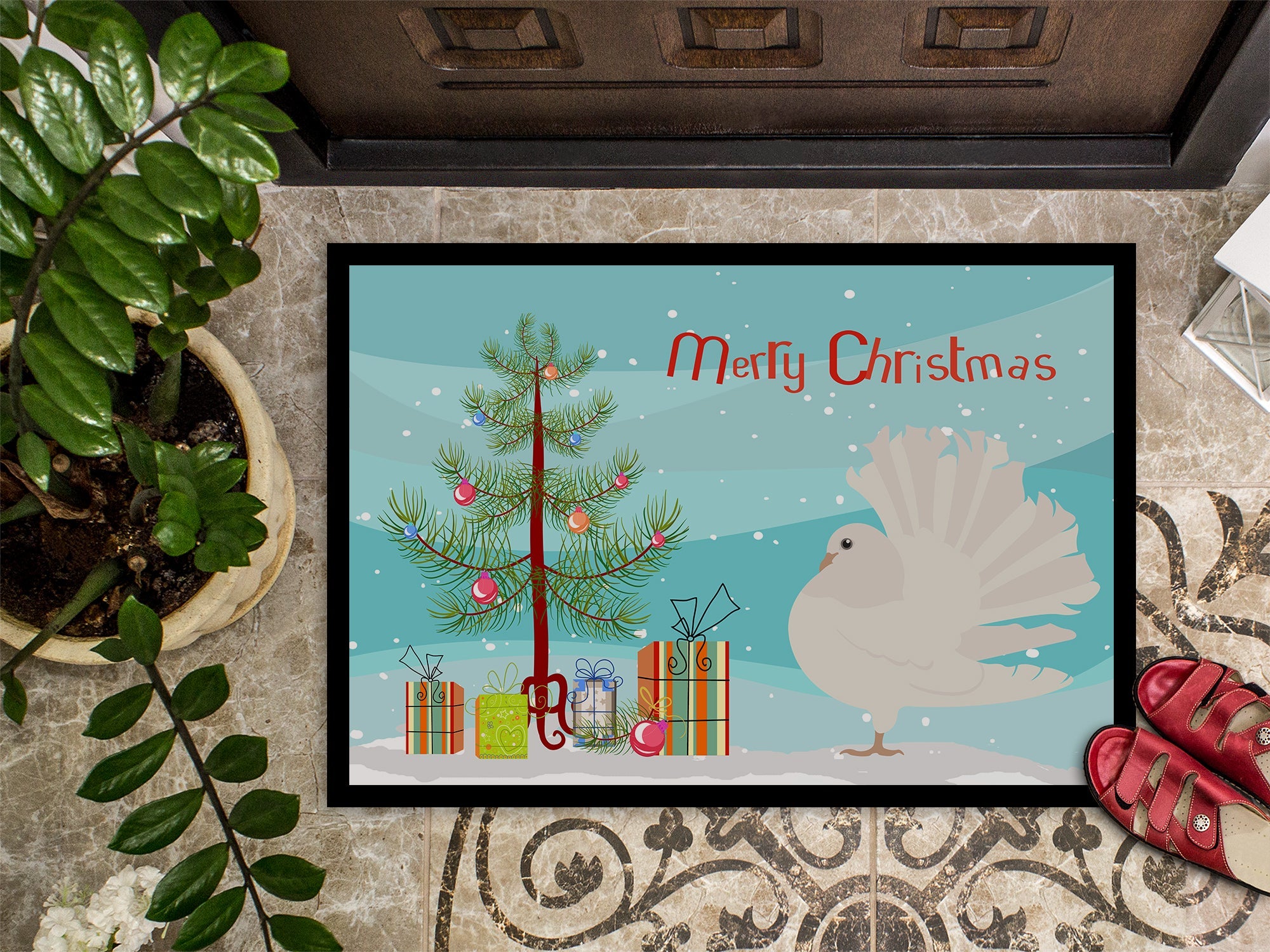 Silver Fantail Pigeon Christmas Doormat Indoor Outdoor 18H X 27W Front Door Mat Rugs for Entryway, Non Slip Washable