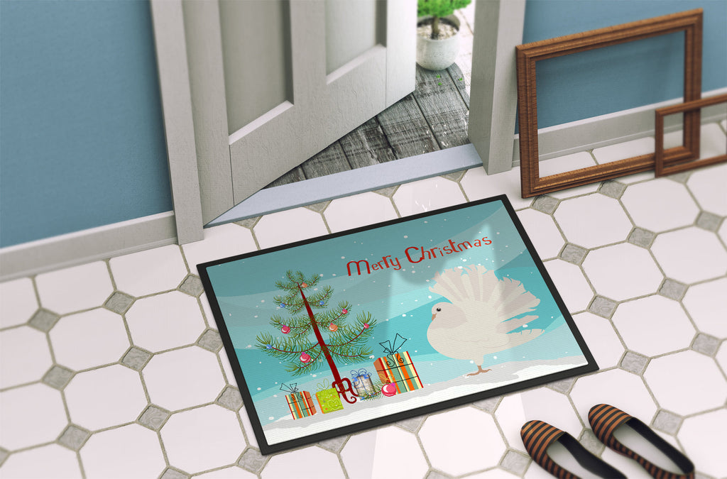 Silver Fantail Pigeon Christmas Doormat Indoor Outdoor 18H X 27W Front Door Mat Rugs for Entryway, Non Slip Washable