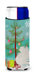Silver Fantail Pigeon Christmas Slim Can Hugger , Insulated Foam Hugger for 12 oz Slim Cans, Beer Bottles & Water Bottles, Printed in USA