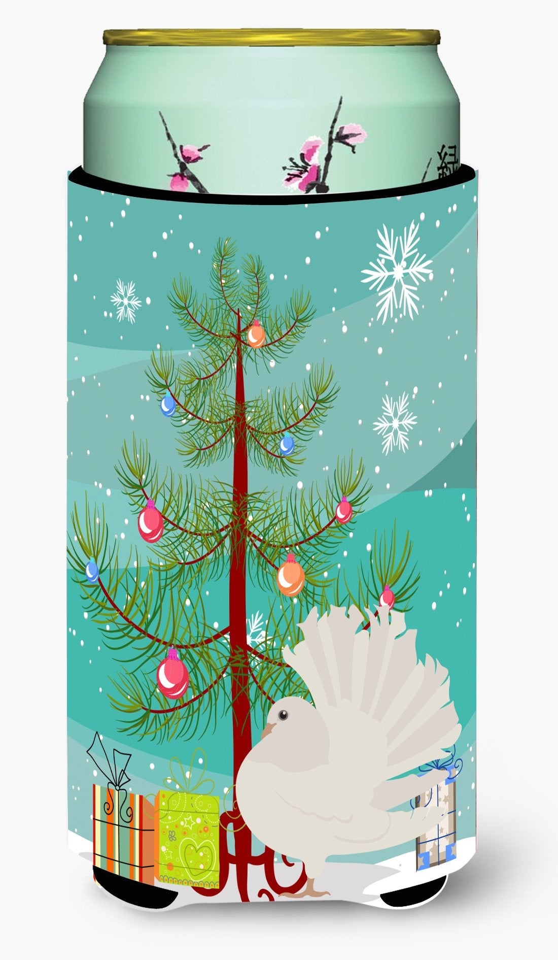 Silver Fantail Pigeon Christmas Tall Boy Hugger Can Cooler Sleeve Machine Washable Drink Collapsible Insulator Beverage Insulated Holder