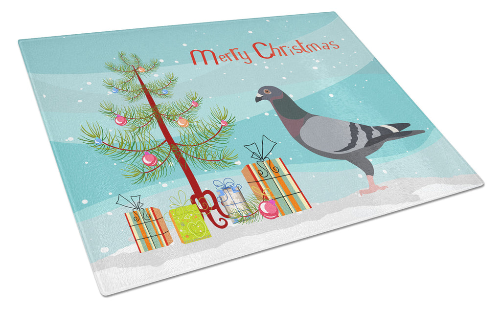 Racing Pigeon Christmas Cutting Board Tempered Glass Kitchen Cutting Surface, Heat Resistant Chopping, Non-Slip Feet, Food Prep & Serving