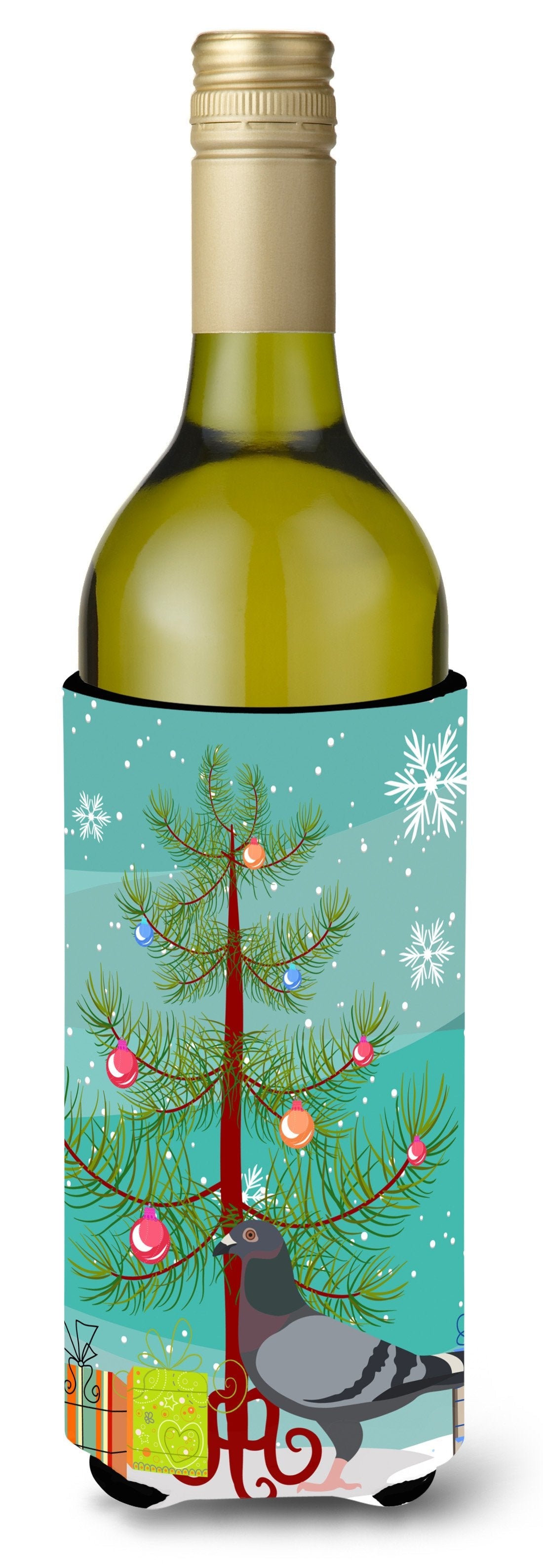 Racing Pigeon Christmas Wine Bottle Hugger Gift Sleeve for Standard 750 ml Bottles, Insulated Reusable Also Fits Mini Shot & Pint Bottles
