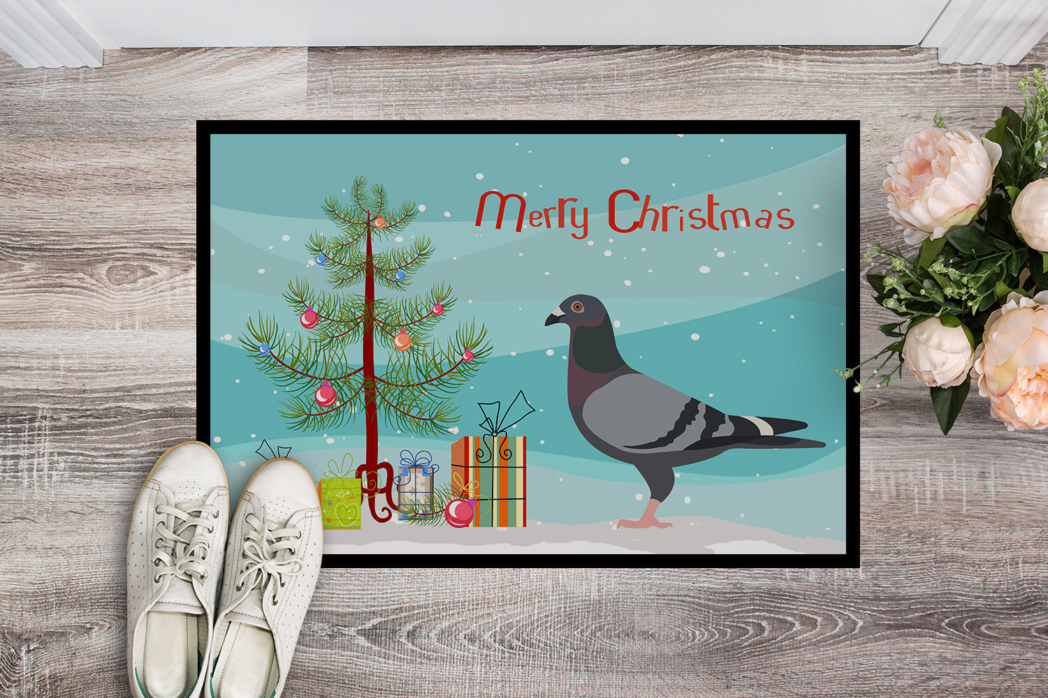 Racing Pigeon Christmas Doormat Indoor Outdoor 18H X 27W Front Door Mat Rugs for Entryway, Non Slip Washable