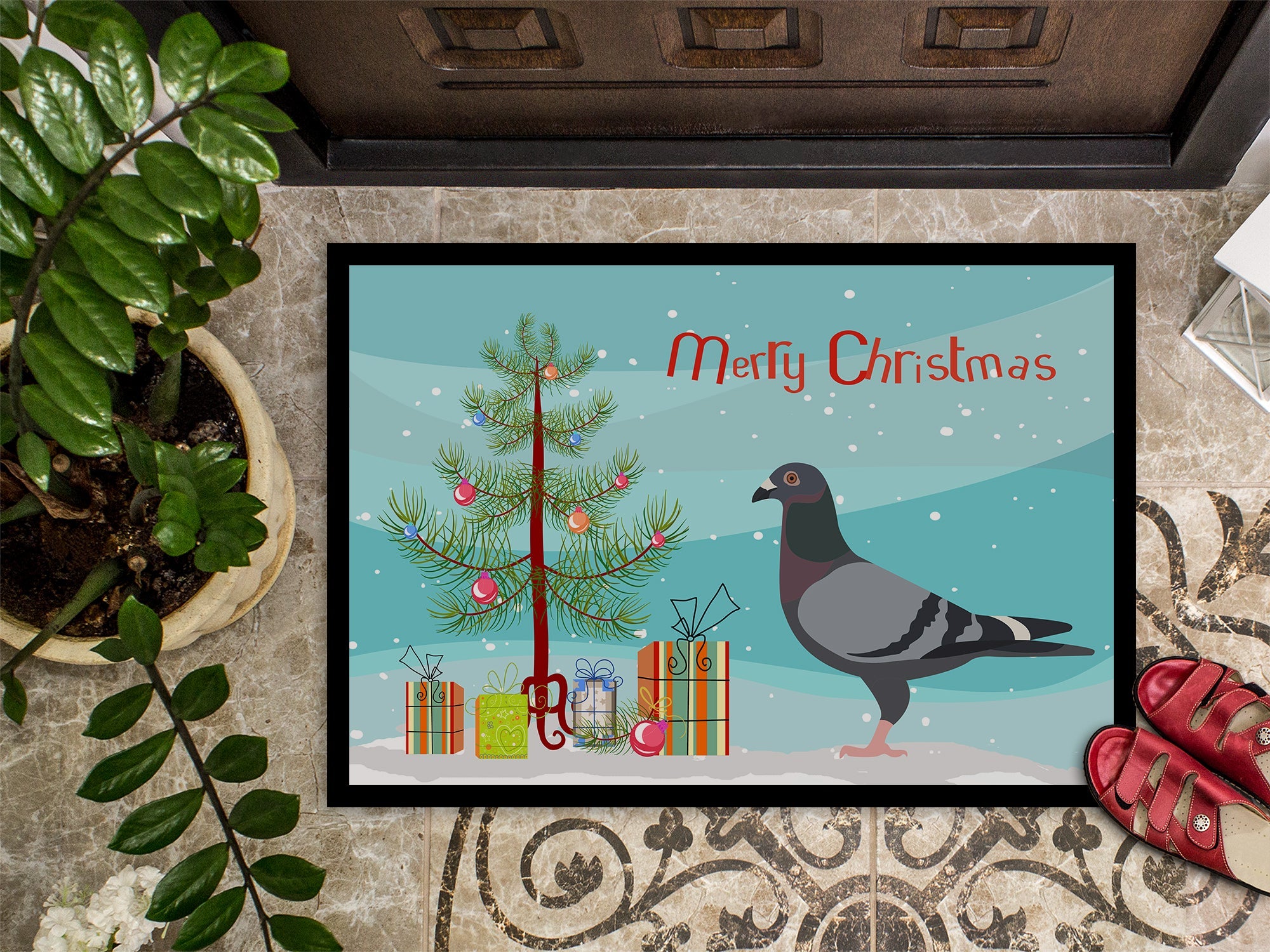 Racing Pigeon Christmas Doormat Indoor Outdoor 18H X 27W Front Door Mat Rugs for Entryway, Non Slip Washable