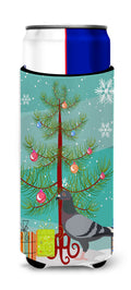 Racing Pigeon Christmas Slim Can Hugger , Insulated Foam Hugger for 12 oz Slim Cans, Beer Bottles & Water Bottles, Printed in USA