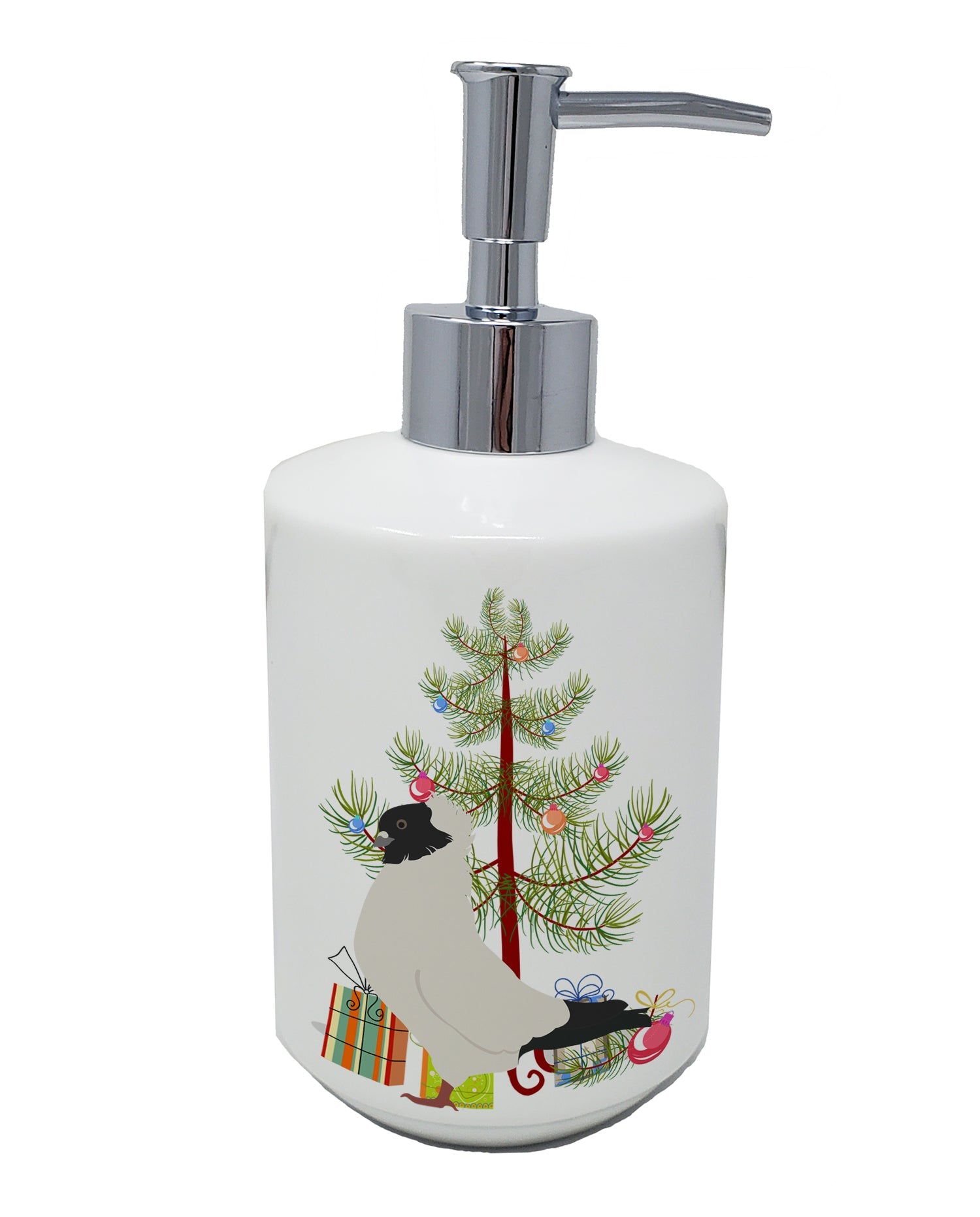 Nun Pigeon Christmas Ceramic Soap Dispenser , Empty Refillable Hand Soap Pump Bottle for Bathroom Kitchen