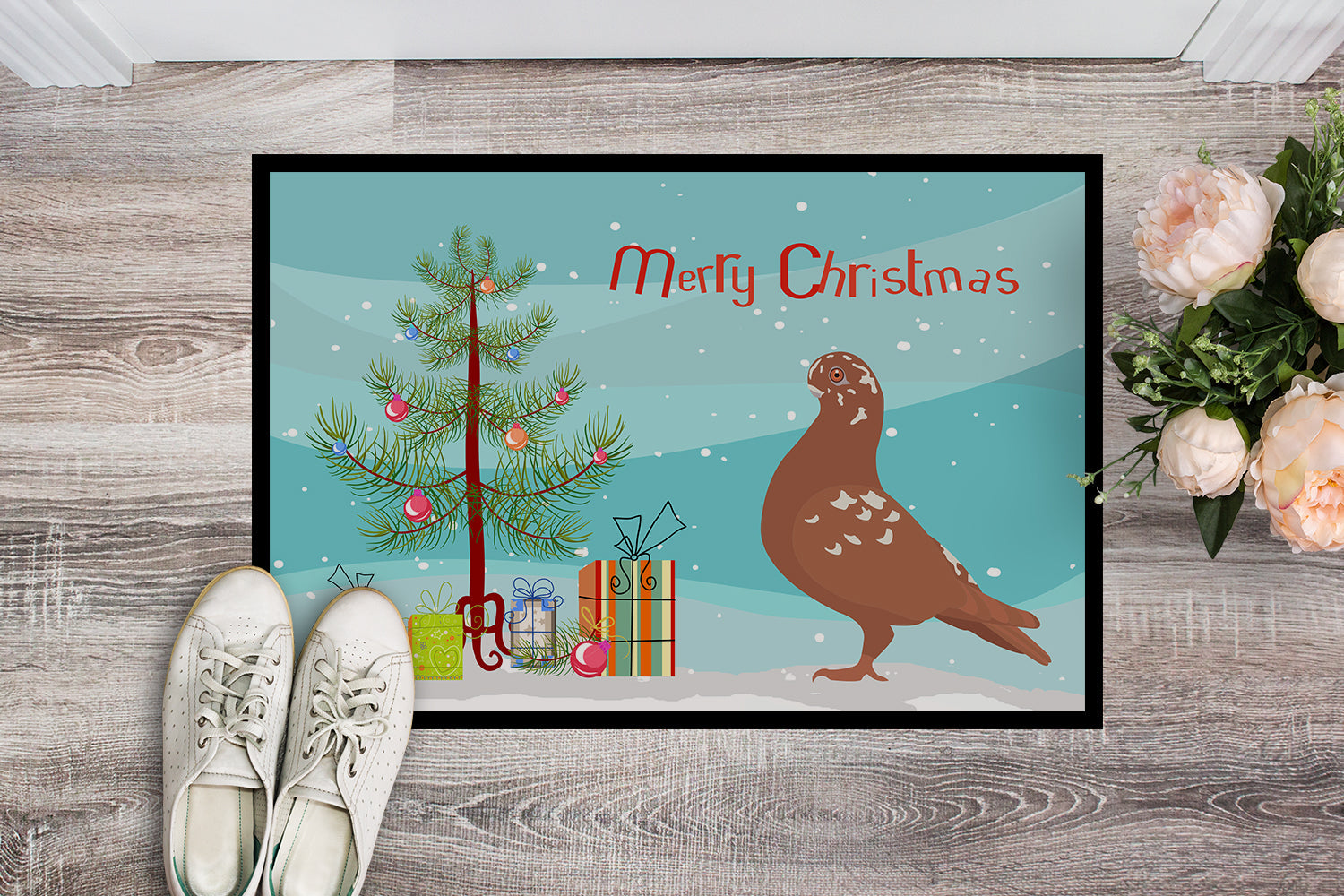 African Owl Pigeon Christmas Doormat Indoor Outdoor 18H X 27W Front Door Mat Rugs for Entryway, Non Slip Washable