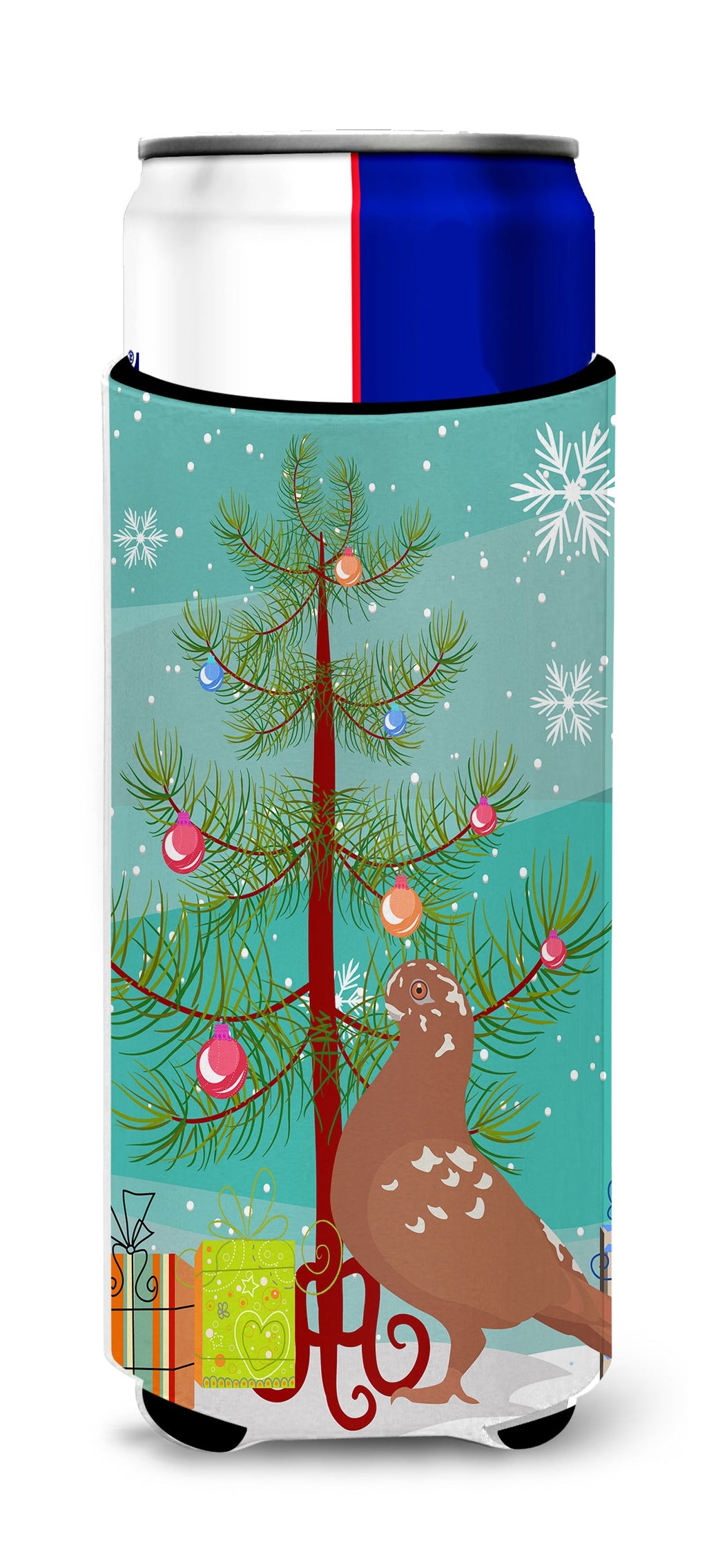 African Owl Pigeon Christmas Slim Can Hugger , Insulated Foam Hugger for 12 oz Slim Cans, Beer Bottles & Water Bottles, Printed in USA