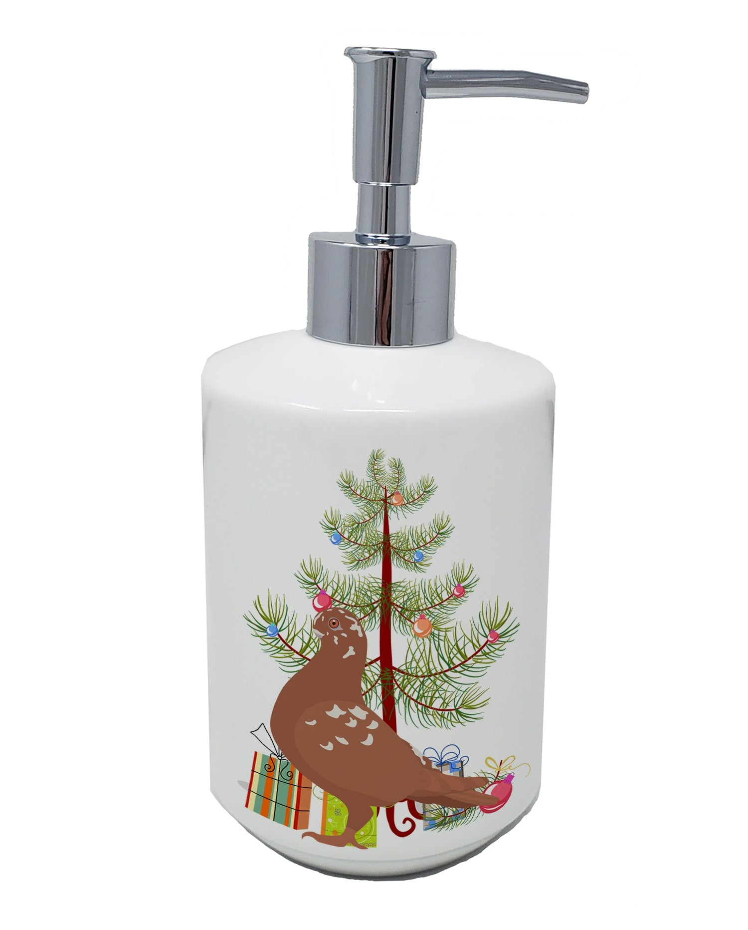 African Owl Pigeon Christmas Ceramic Soap Dispenser , Empty Refillable Hand Soap Pump Bottle for Bathroom Kitchen