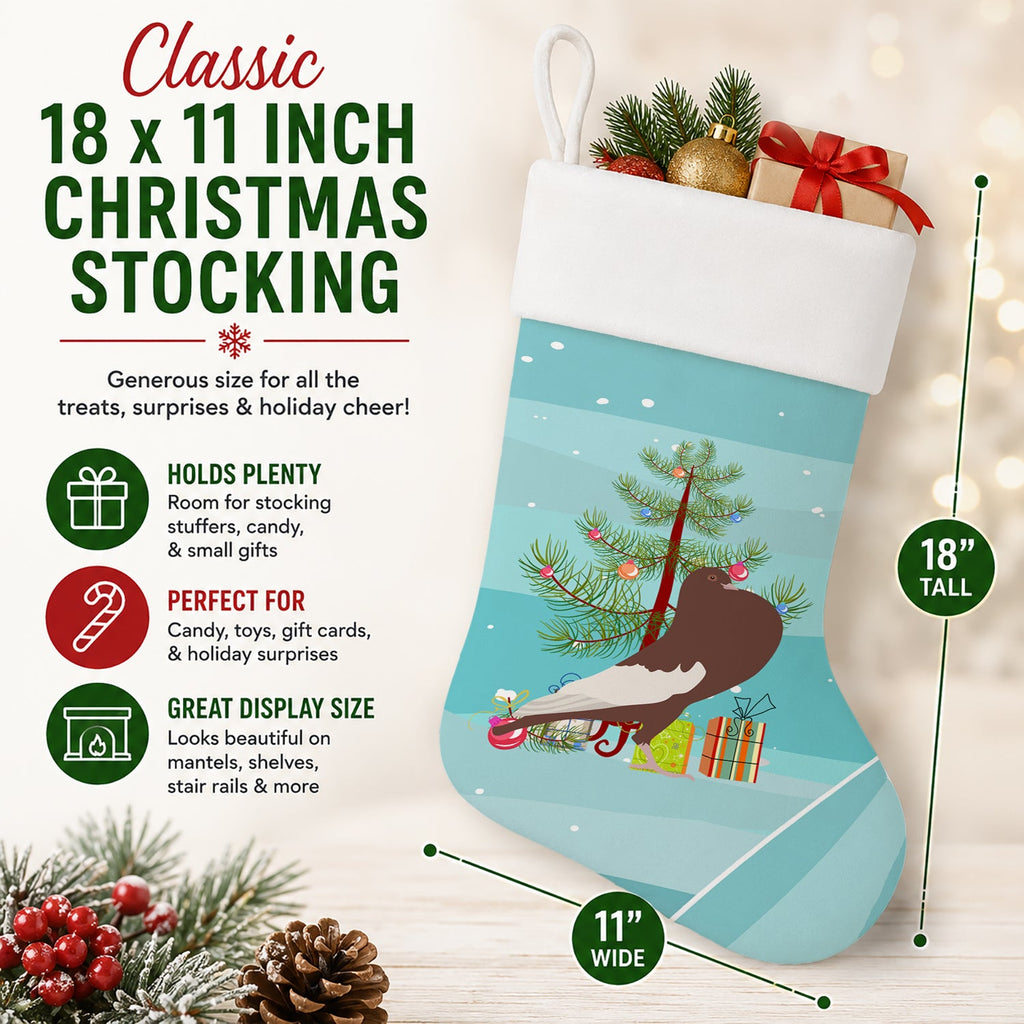 English Pouter Pigeon Christmas Holiday Stocking Double-Sided Print, Polyester Suede,11x18, Made in USA