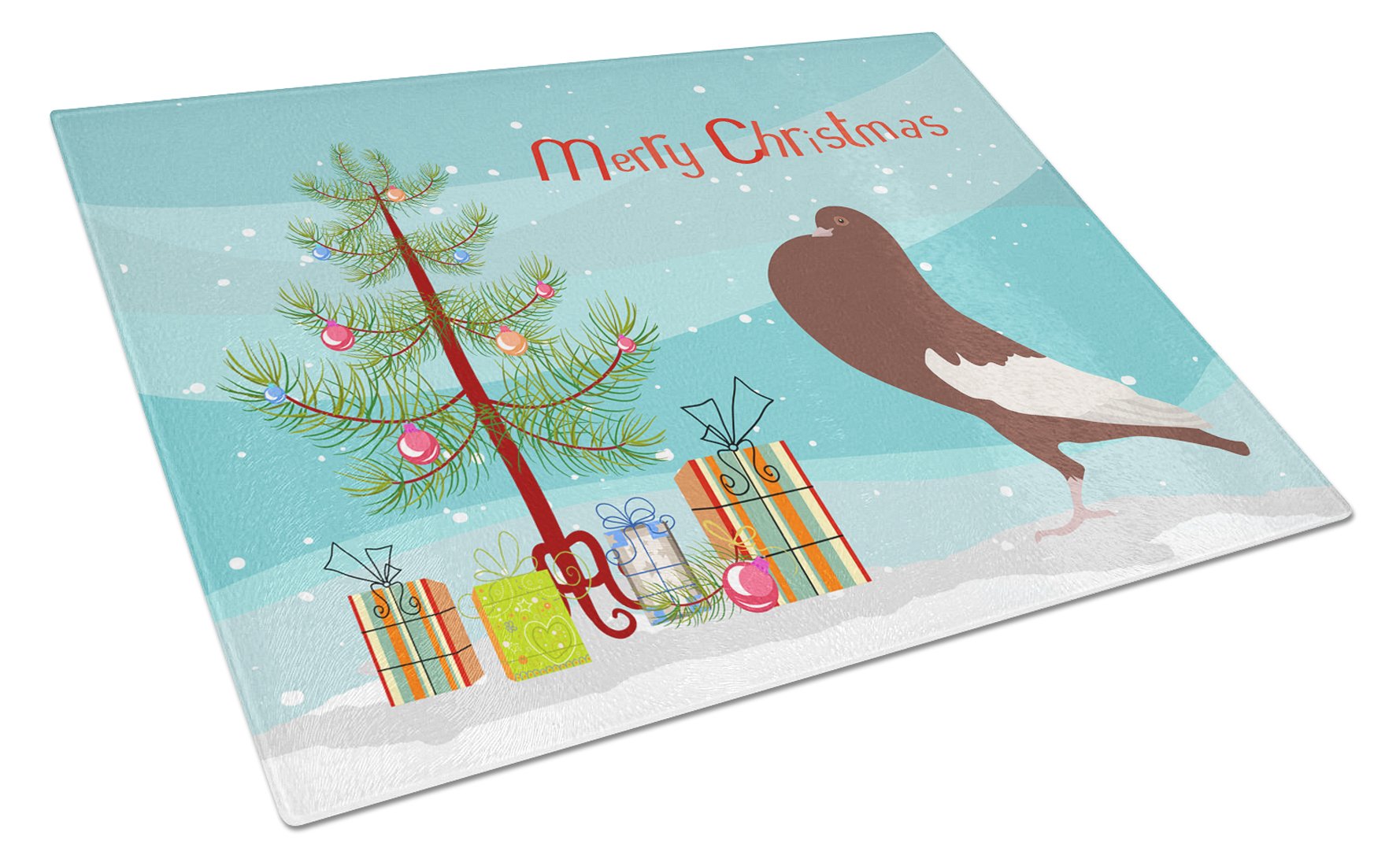 English Pouter Pigeon Christmas Cutting Board Tempered Glass Kitchen Cutting Surface, Heat Resistant Chopping, Non-Slip Feet, Food Prep & Serving