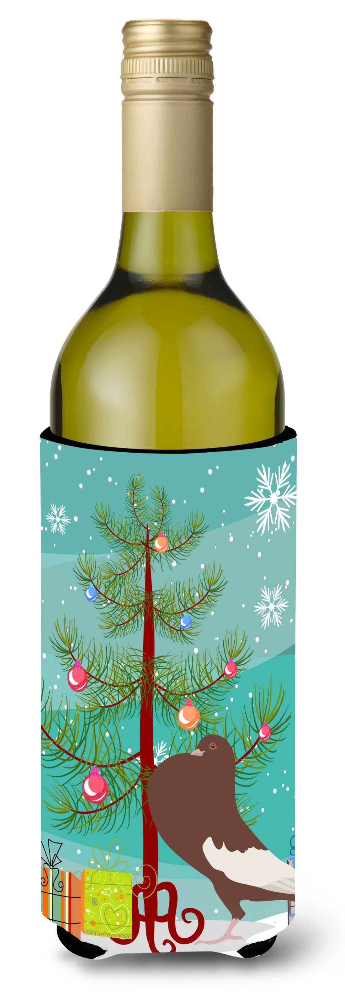 English Pouter Pigeon Christmas Wine Bottle Hugger Gift Sleeve for Standard 750 ml Bottles, Insulated Reusable Also Fits Mini Shot & Pint Bottles