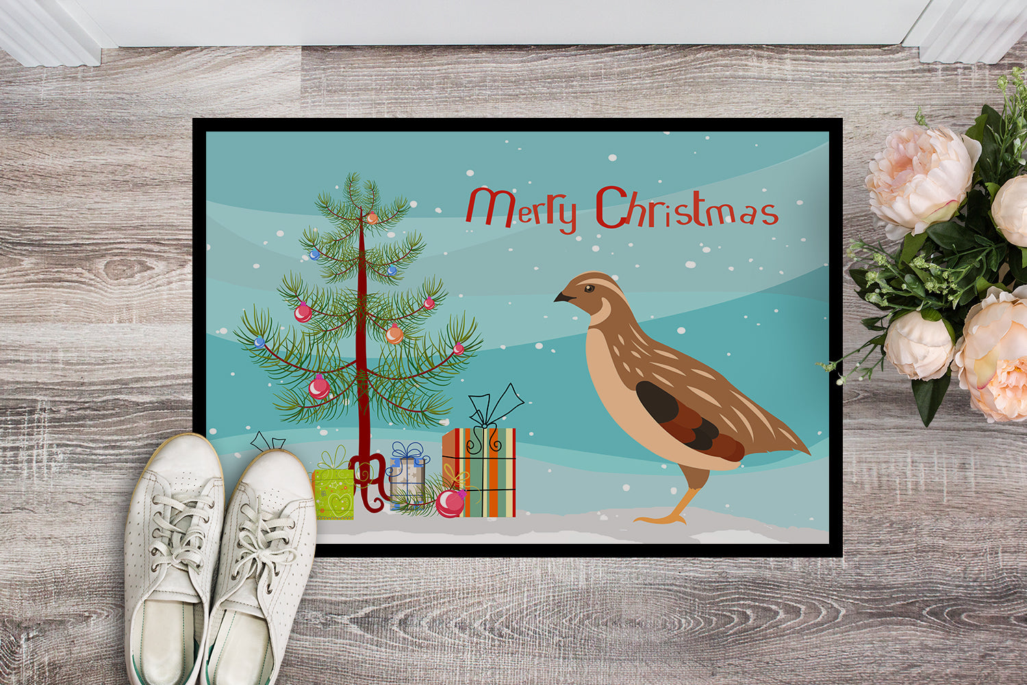 Golden Phoenix Quail Christmas Doormat Indoor Outdoor 24H X 36W Front Door Mat Rugs for Entryway, Non Slip Washable Low Pile,