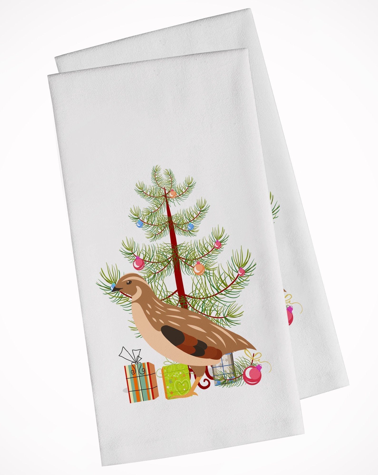 Golden Phoenix Quail Christmas Kitchen Towel Set of 2 White Dish Towels Decorative Bathroom Hand towel for Hand, Face, Hair, Yoga, Tea, Dishcloth, 19 X 28", White