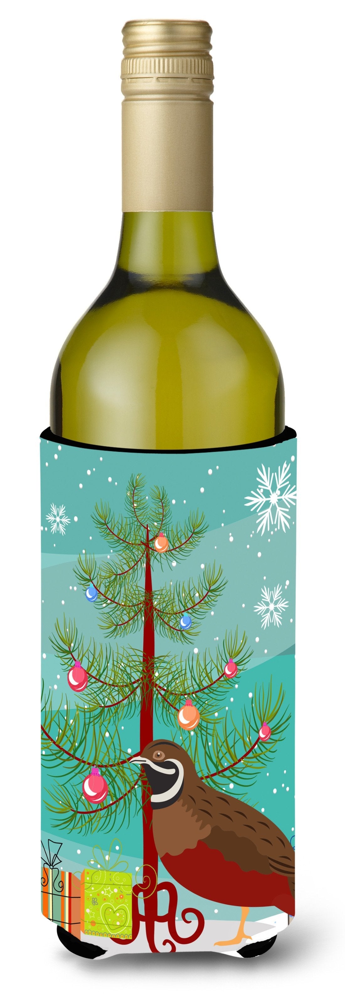 Chinese Painted or King Quail Christmas Wine Bottle Hugger Gift Sleeve for Standard 750 ml Bottles, Insulated Reusable Also Fits Mini Shot & Pint Bottles
