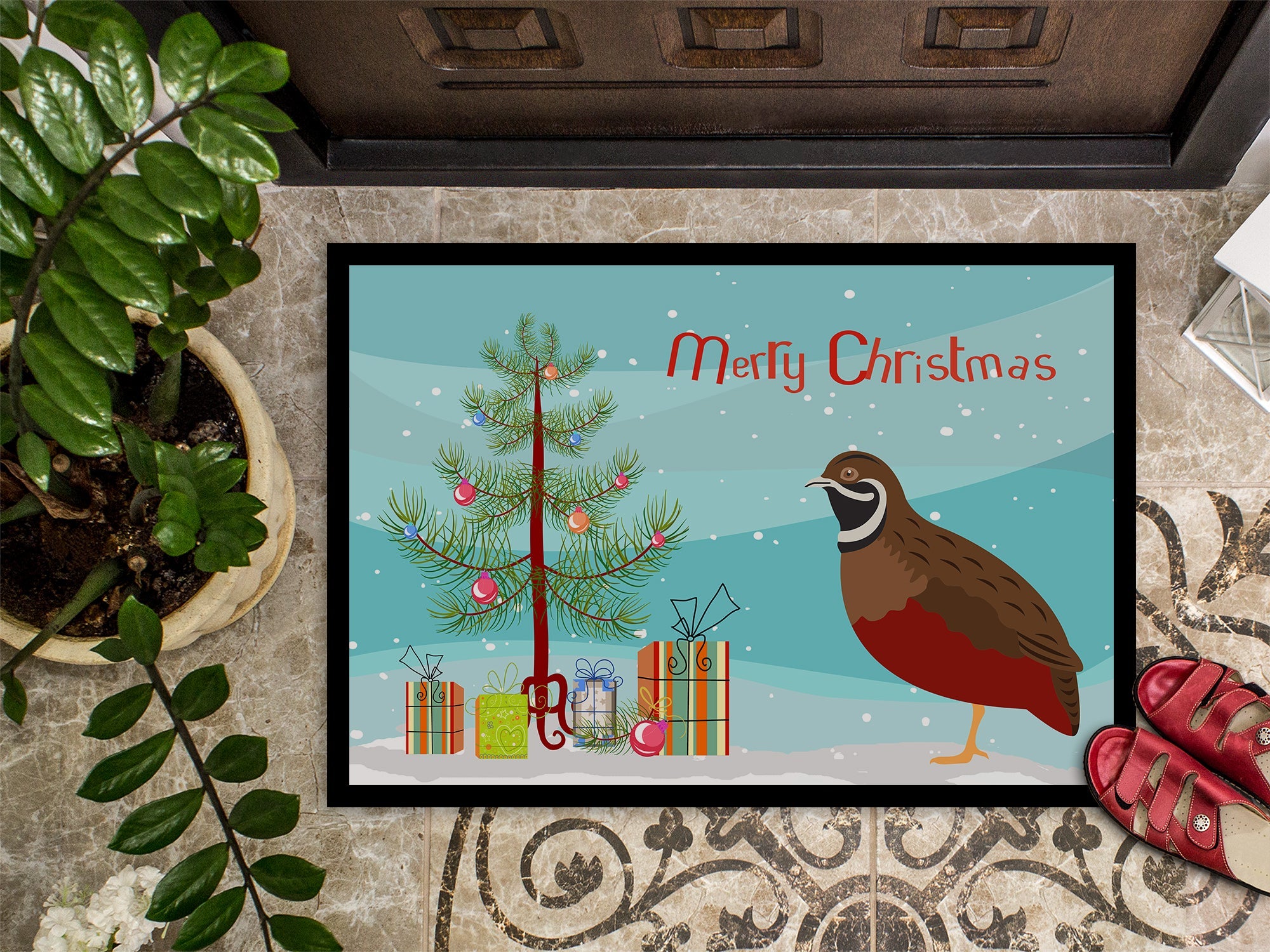 Chinese Painted or King Quail Christmas Doormat Indoor Outdoor 18H X 27W Front Door Mat Rugs for Entryway, Non Slip Washable