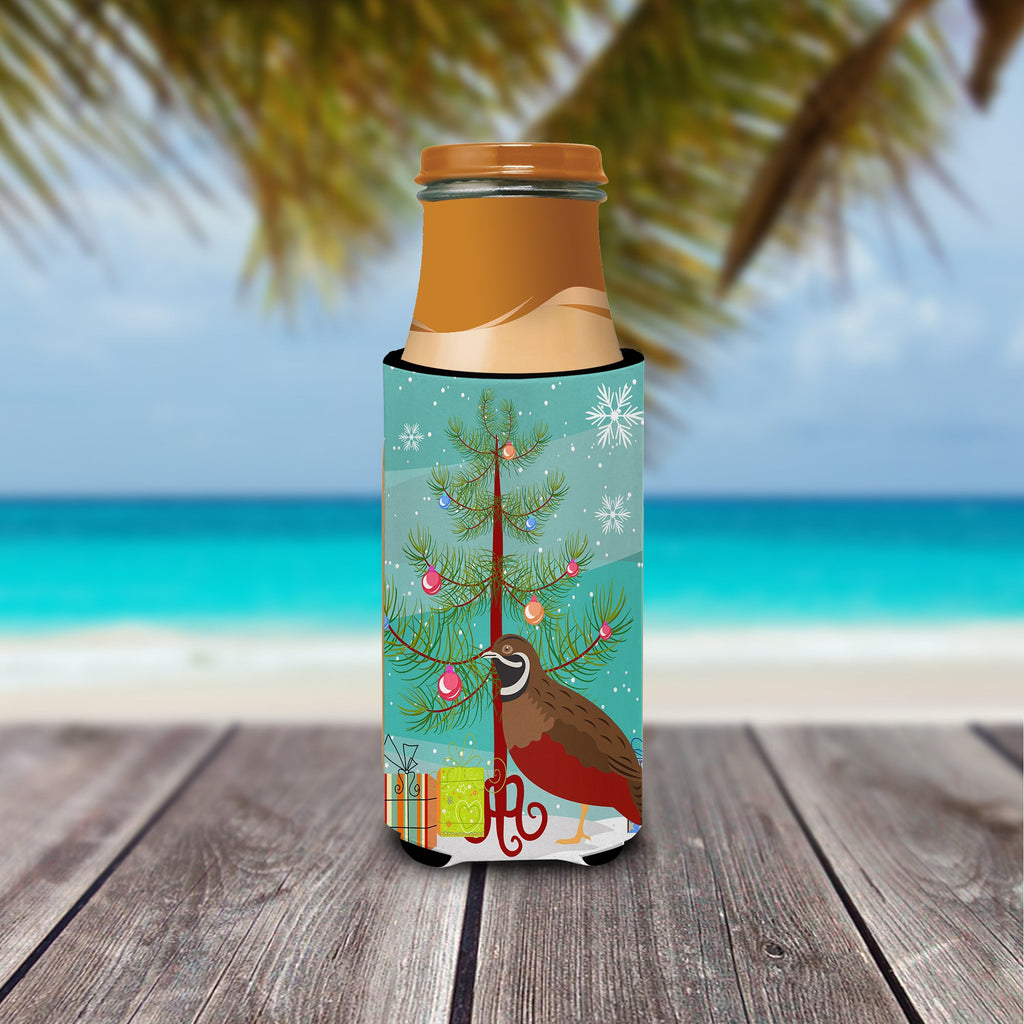 Chinese Painted or King Quail Christmas Slim Can Hugger , Insulated Foam Hugger for 12 oz Slim Cans, Beer Bottles & Water Bottles, Printed in USA