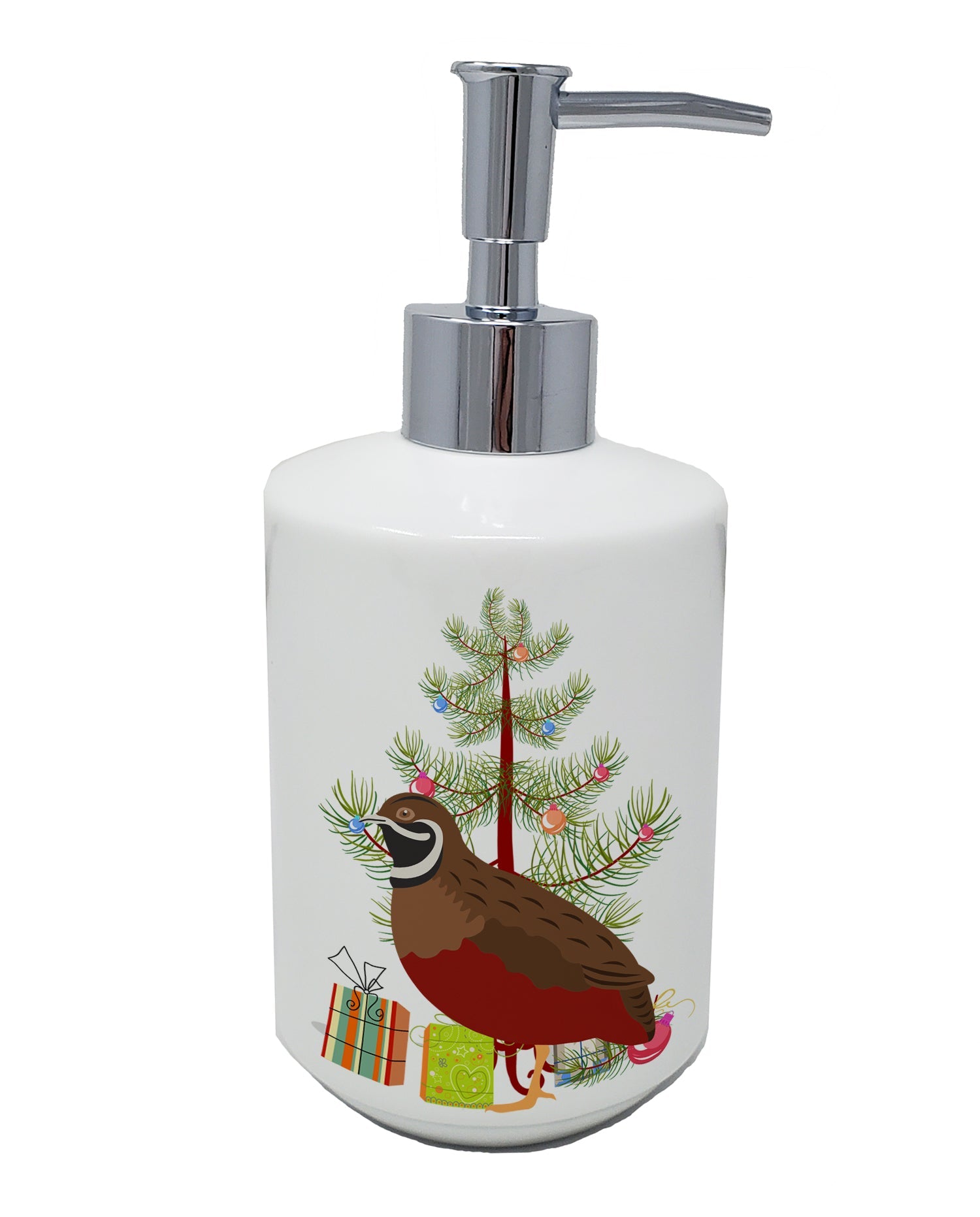 Chinese Painted or King Quail Christmas Ceramic Soap Dispenser , Empty Refillable Hand Soap Pump Bottle for Bathroom Kitchen