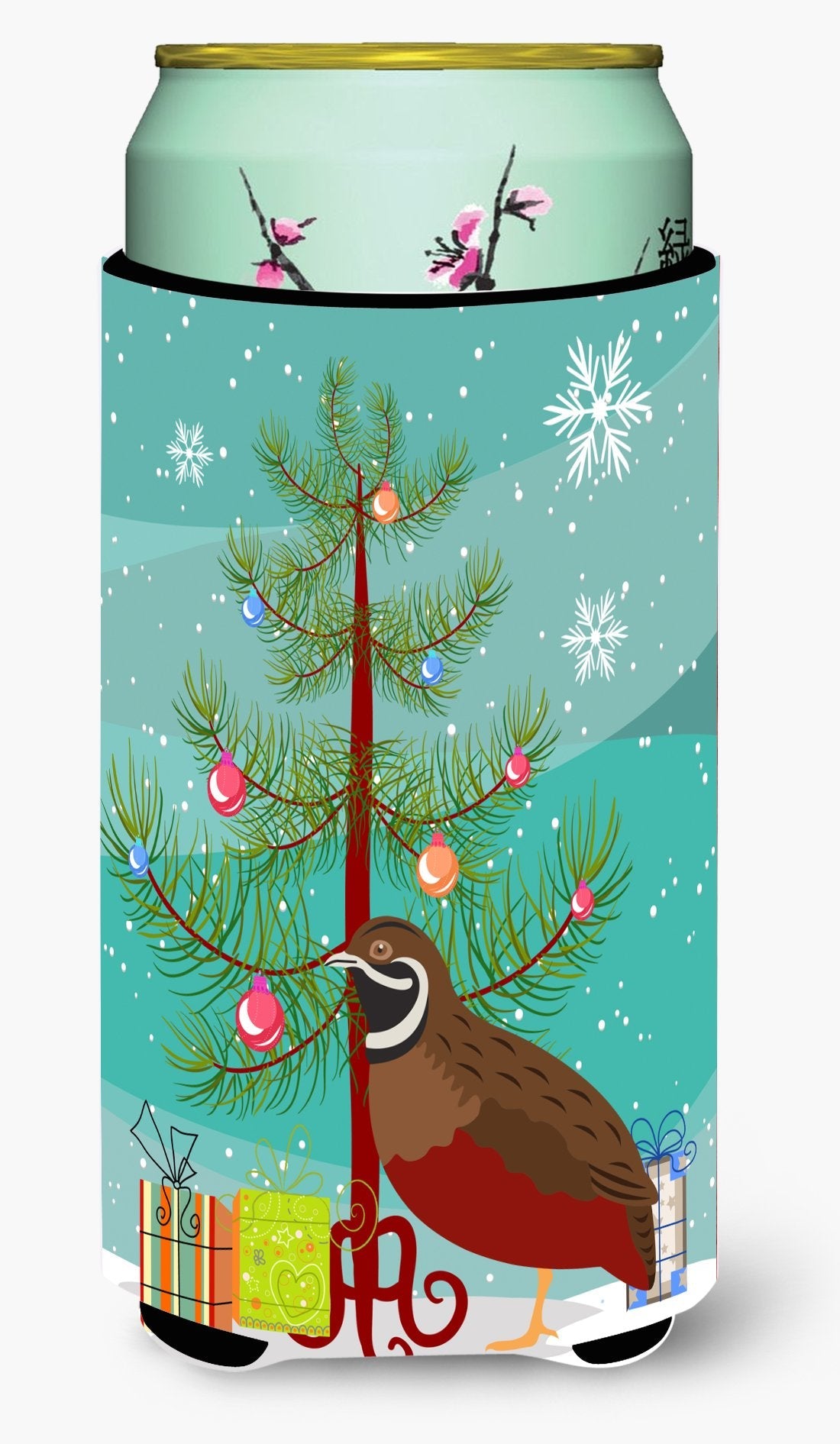 Chinese Painted or King Quail Christmas Tall Boy Hugger Can Cooler Sleeve Machine Washable Drink Collapsible Insulator Beverage Insulated Holder