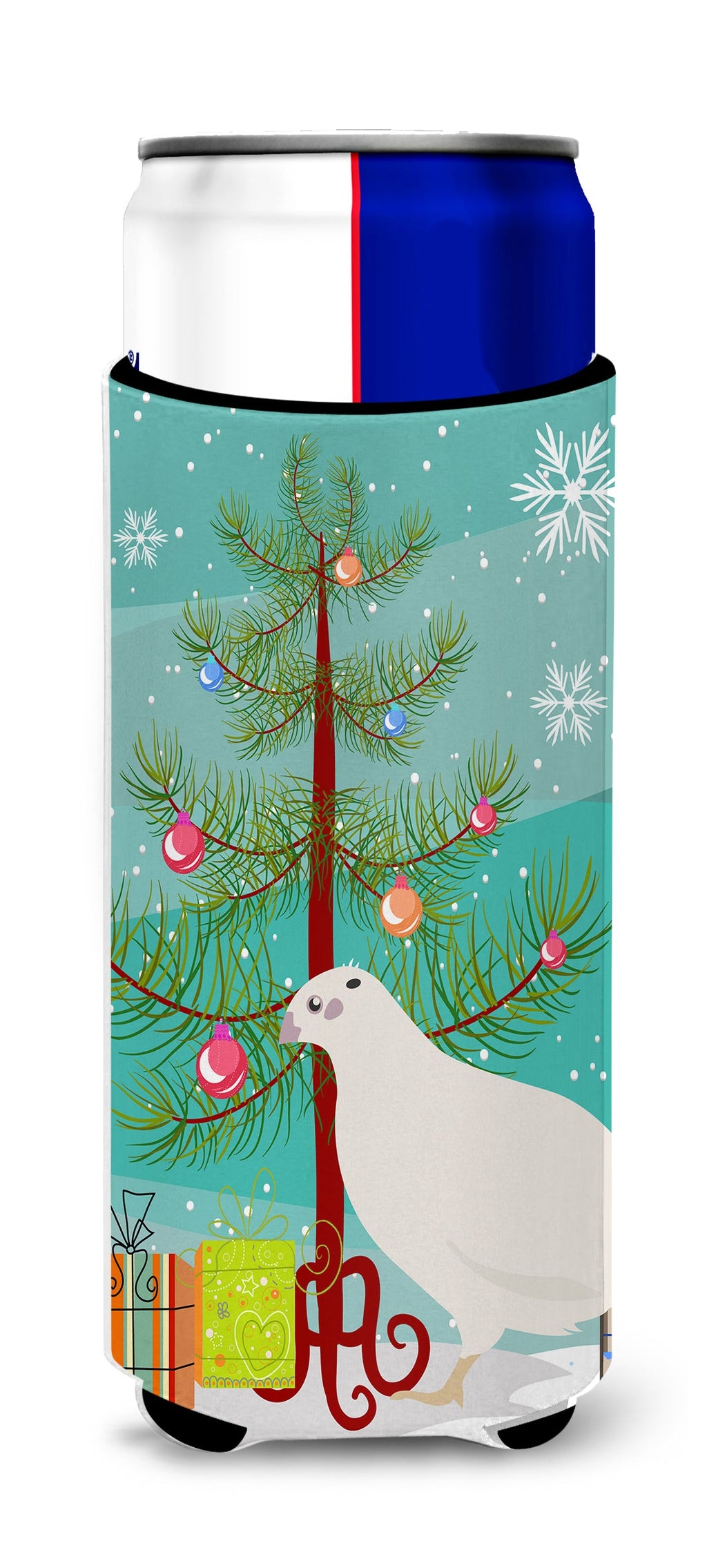 Texas Quail Christmas Slim Can Hugger , Insulated Foam Hugger for 12 oz Slim Cans, Beer Bottles & Water Bottles, Printed in USA