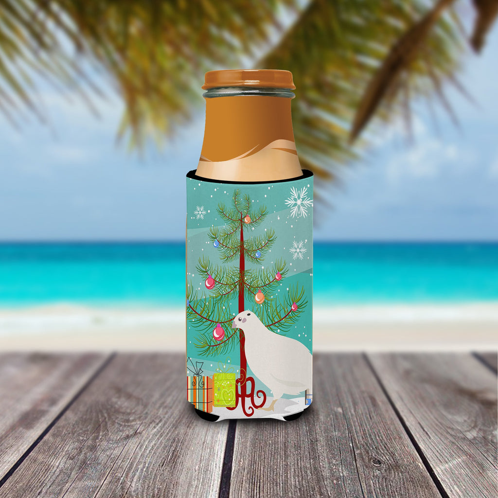 Texas Quail Christmas Slim Can Hugger , Insulated Foam Hugger for 12 oz Slim Cans, Beer Bottles & Water Bottles, Printed in USA