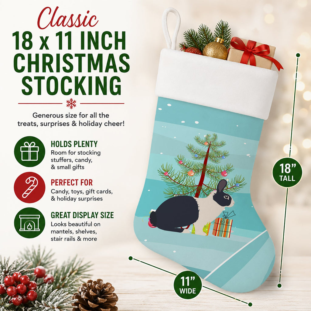 Dutch Rabbit Christmas Holiday Stocking Double-Sided Print, Polyester Suede,11x18, Made in USA