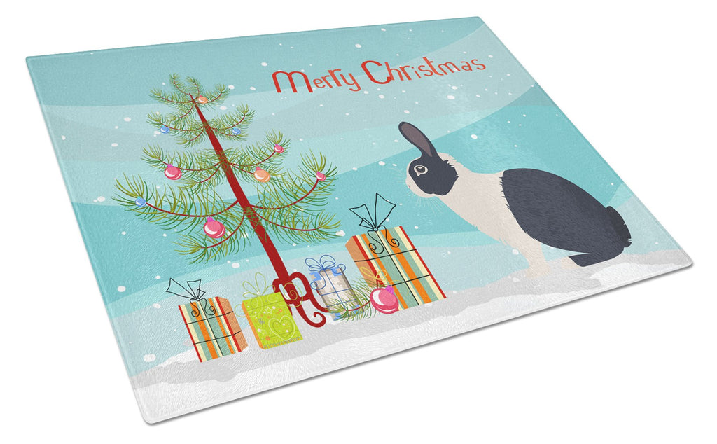Dutch Rabbit Christmas Cutting Board Tempered Glass Kitchen Cutting Surface, Heat Resistant Chopping, Non-Slip Feet, Food Prep & Serving