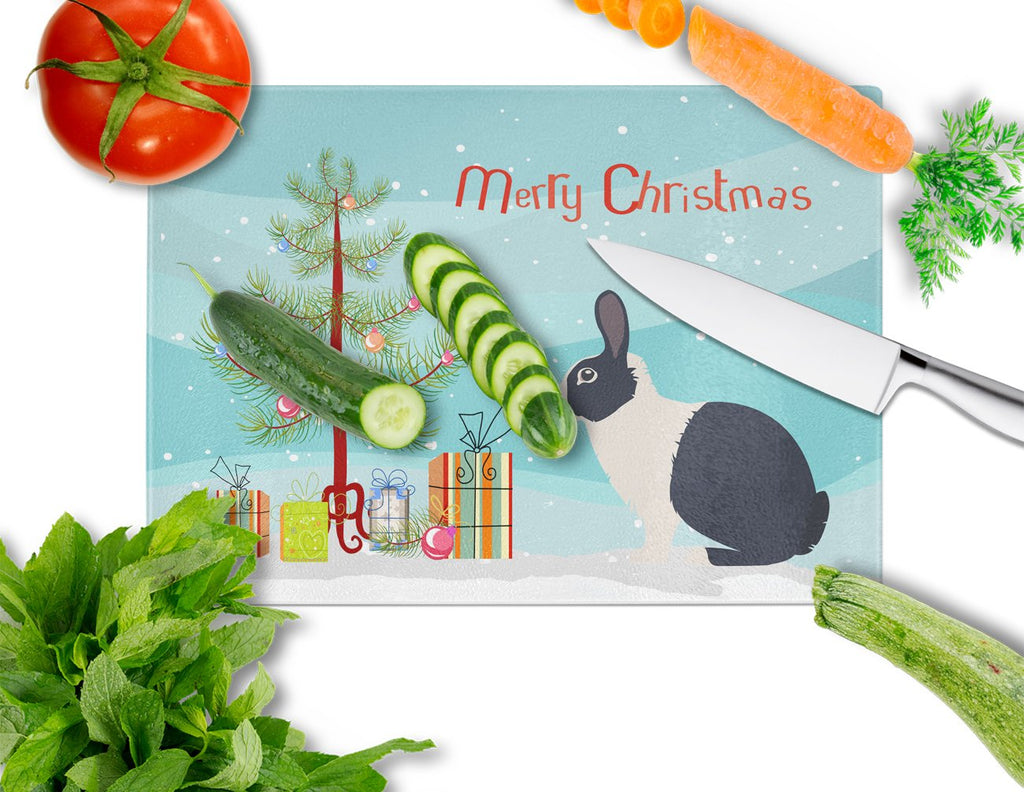 Dutch Rabbit Christmas Cutting Board Tempered Glass Kitchen Cutting Surface, Heat Resistant Chopping, Non-Slip Feet, Food Prep & Serving