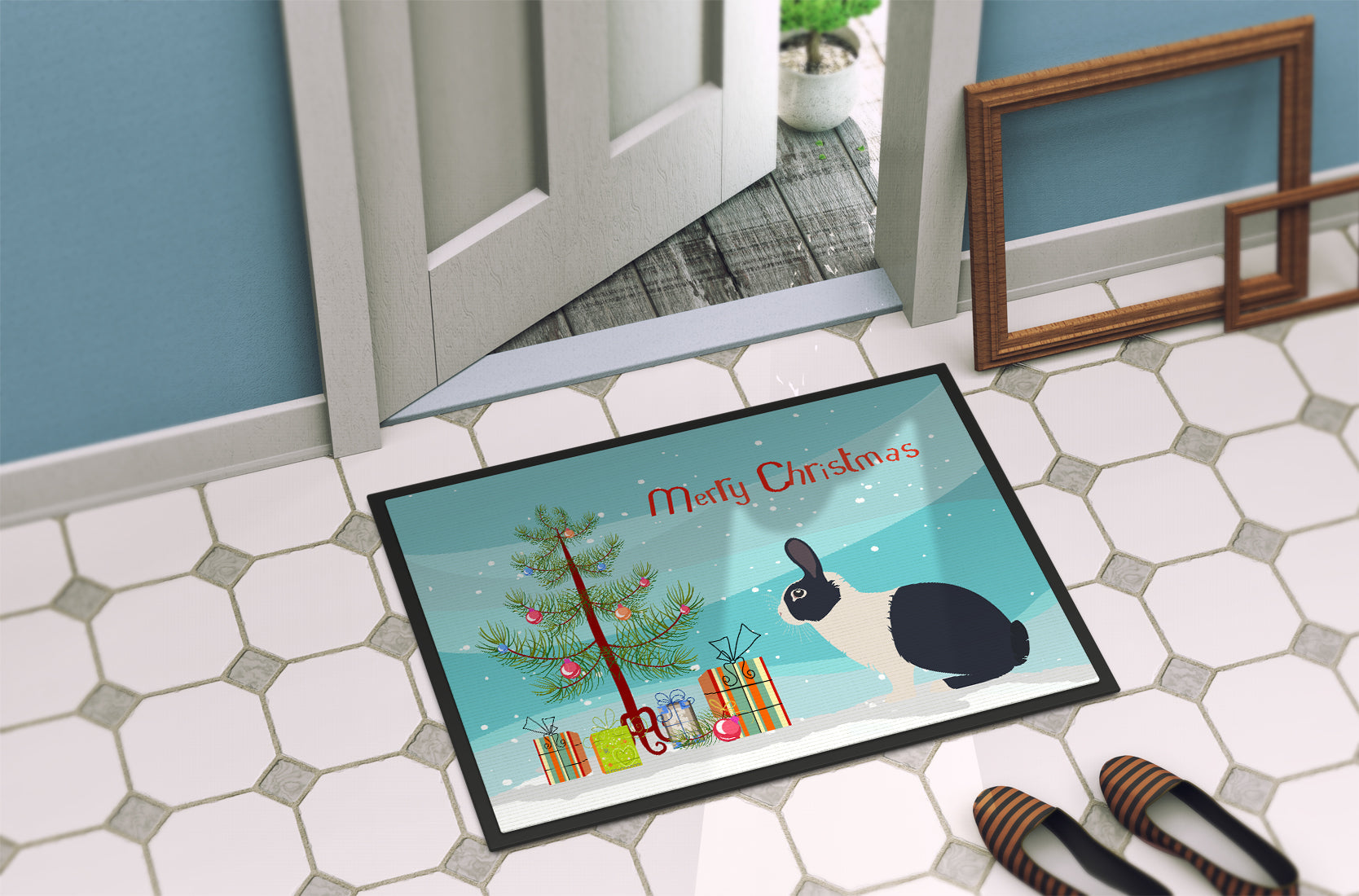 Dutch Rabbit Christmas Doormat Indoor Outdoor 18H X 27W Front Door Mat Rugs for Entryway, Non Slip Washable