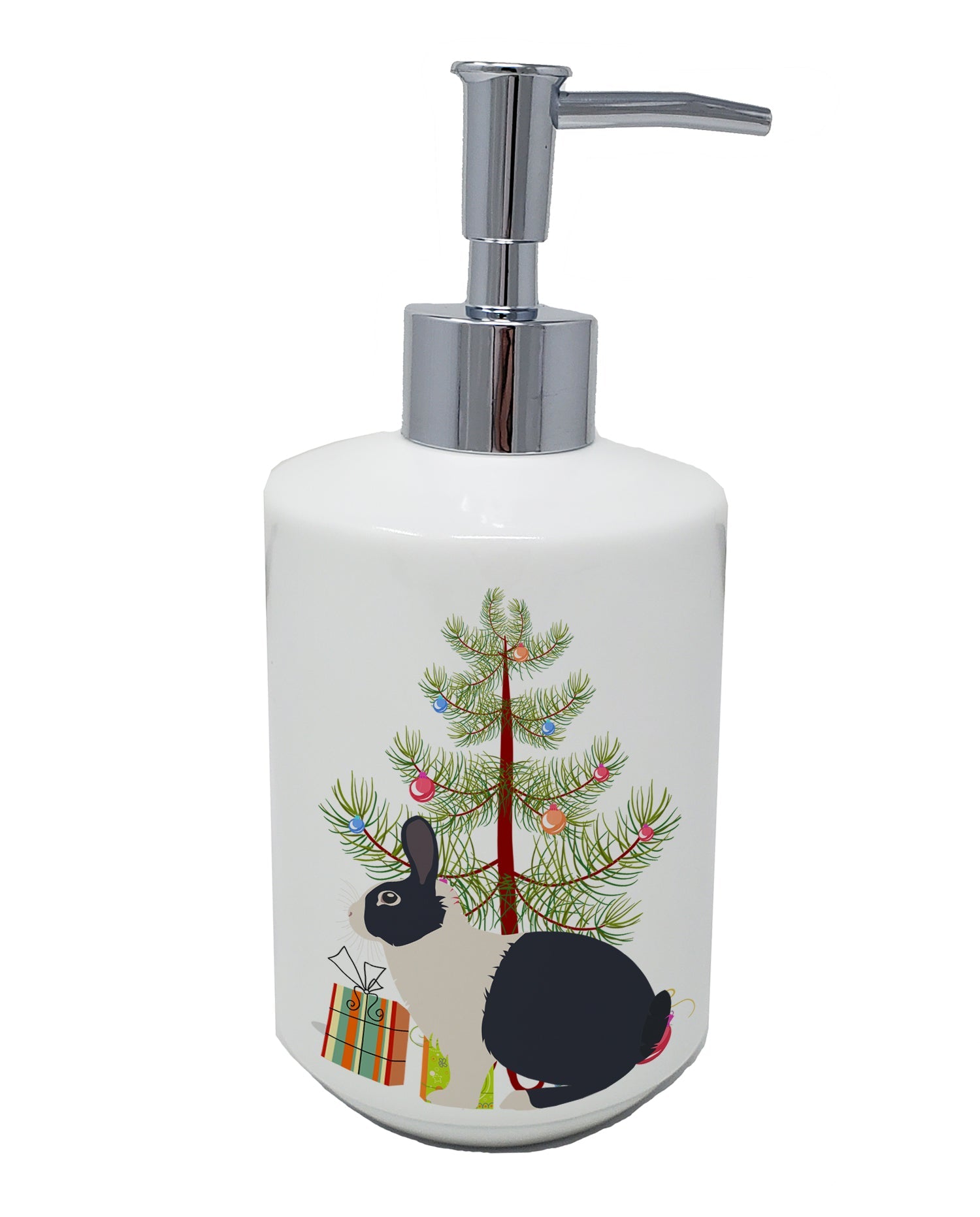 Dutch Rabbit Christmas Ceramic Soap Dispenser , Empty Refillable Hand Soap Pump Bottle for Bathroom Kitchen