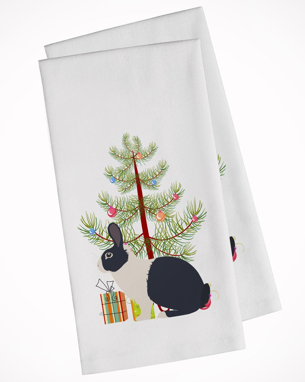 Dutch Rabbit Christmas Kitchen Towel Set of 2 White Dish Towels Decorative Bathroom Hand towel for Hand, Face, Hair, Yoga, Tea, Dishcloth, 19 X 28", White