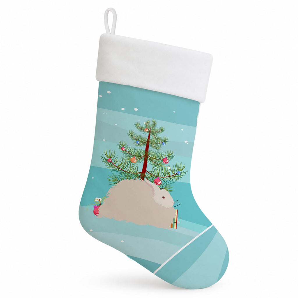 Fluffy Angora Rabbit Christmas Holiday Stocking Double-Sided Print, Polyester Suede,11x18, Made in USA